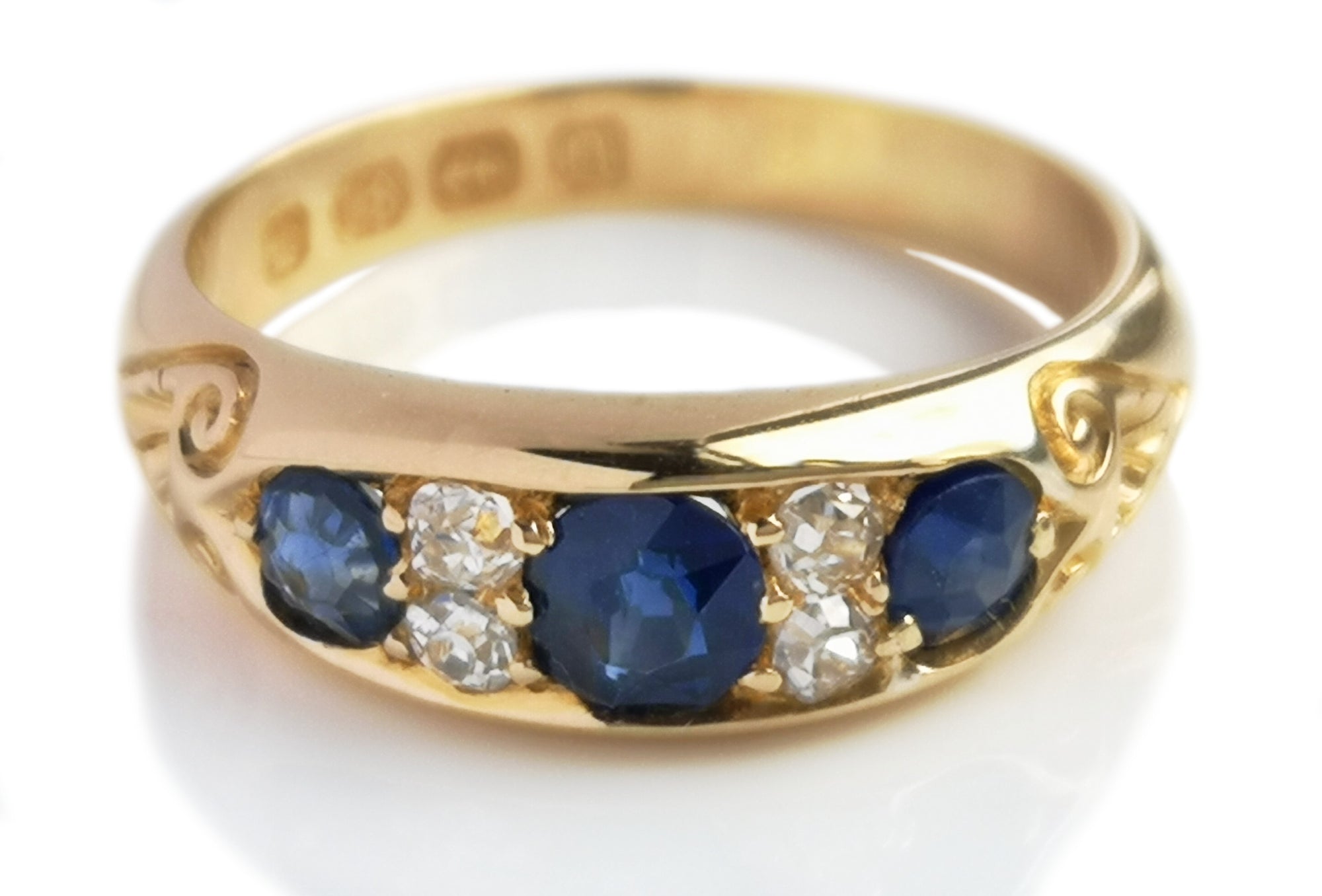 English Victorian 1888 .75ct Sapphire Old Cut Diamond 18k Gold Ring