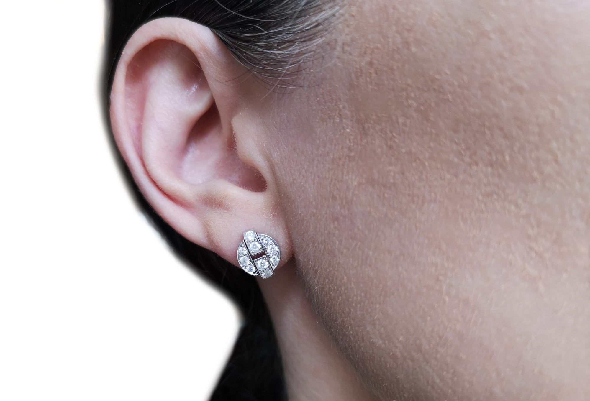 Cartier Himalia stud earrings, in 18k White Gold, on ear