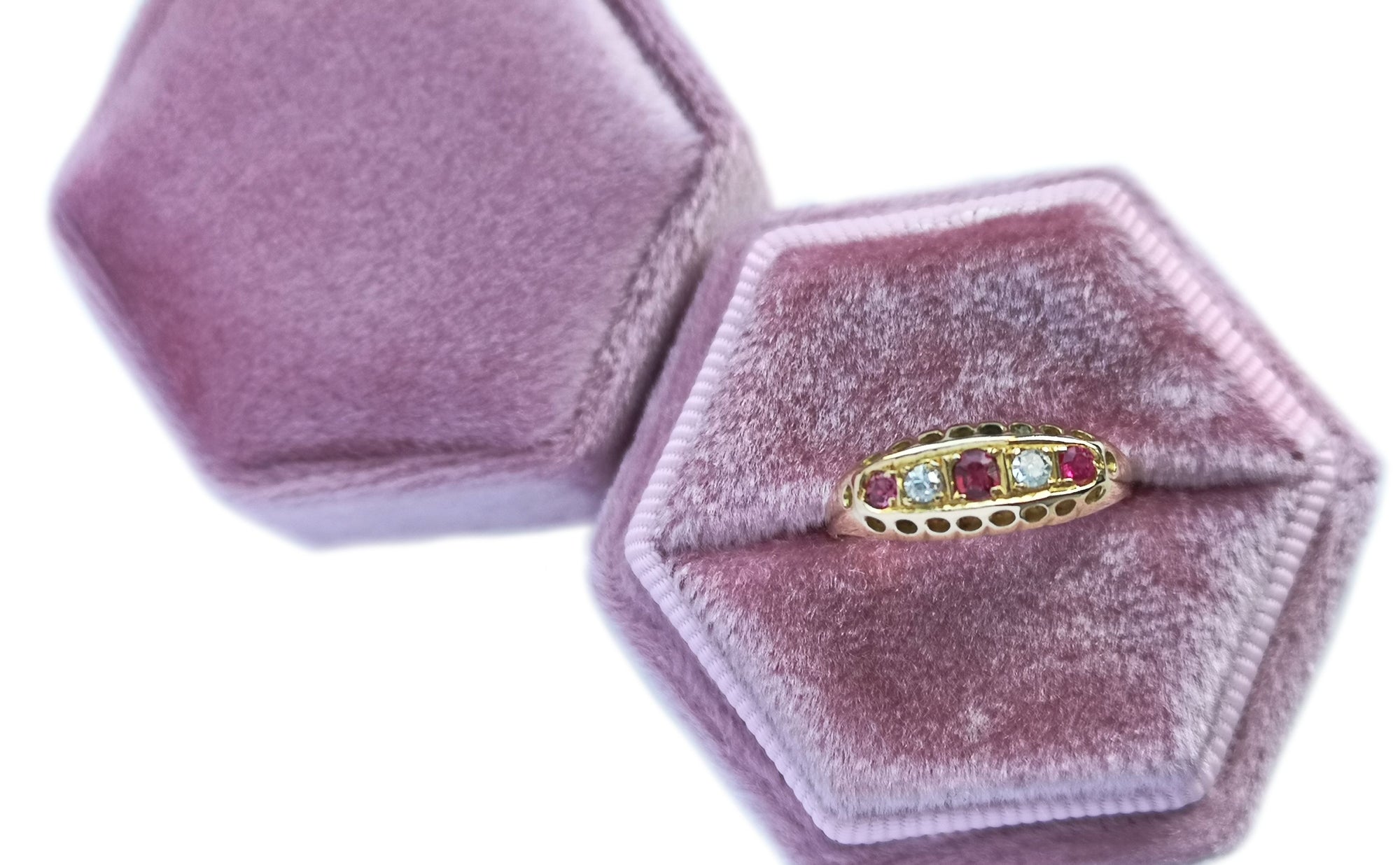 Antique Victorian 5 Stone Ruby Old Cut Diamond Engagement Ring 18k Gold