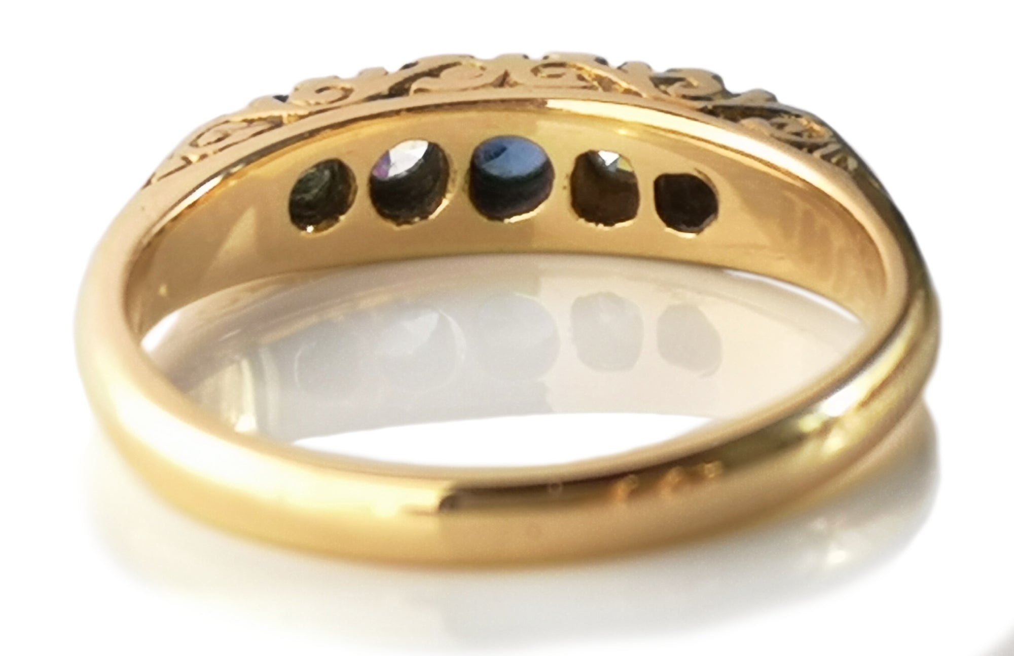 Antique Victorian 5 Stone Sapphire Diamond 18k Engagement Ring