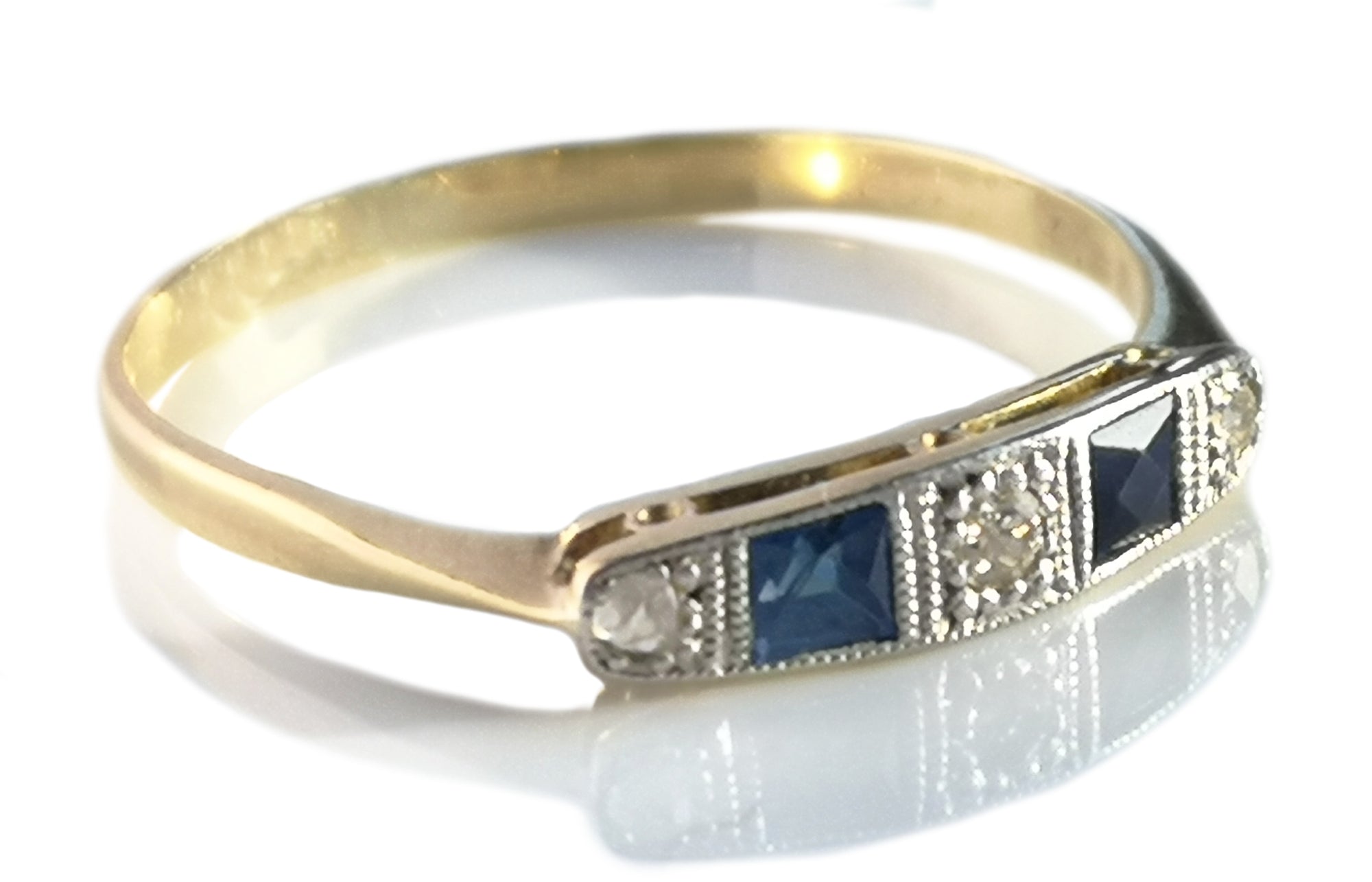 Antique 1920s Art Deco Sapphire Diamond 18k Engagement Ring