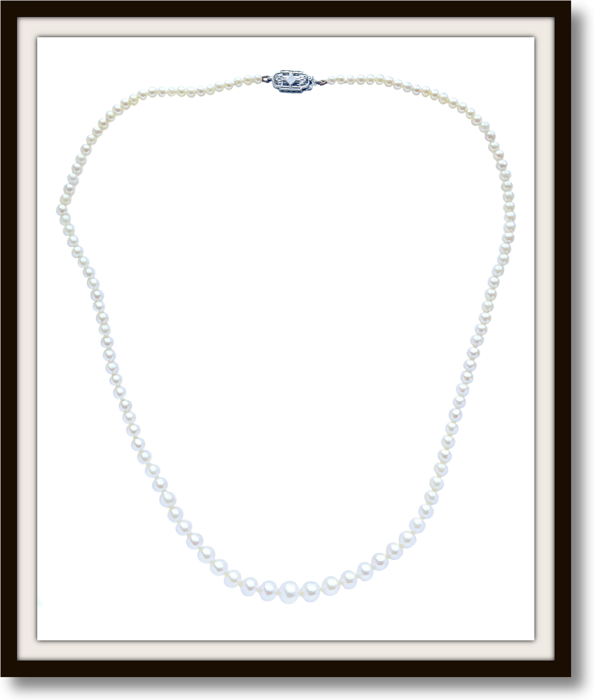 Vintage 16in Graduated Cultured Akoya Pearl Necklace 9K White Gold Clasp