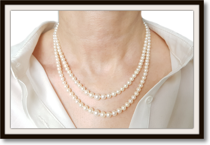 Vintage 1950s Akoya Cultured Graduated Pearl Necklace Simulated Sapphire Clasp