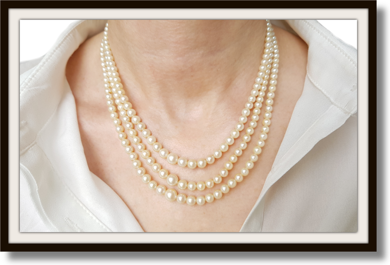 Vintage 1958 3 Strand Akoya Cultured Pearl Graduated Necklace 16in