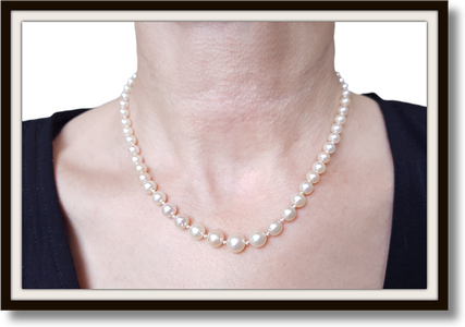 Vintage Pearl Graduated Hand Knotted Cultured Pearl Necklace 16"