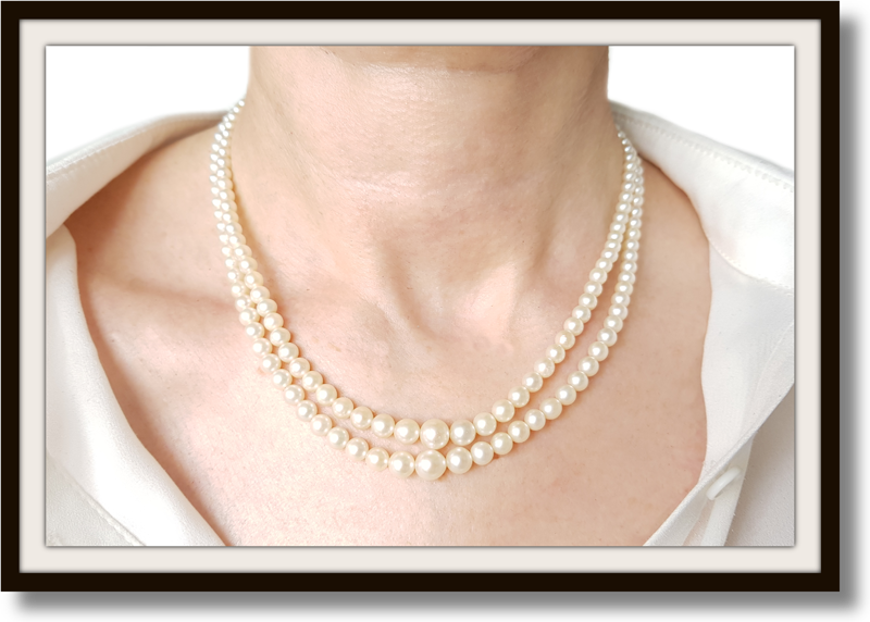 Vintage Akoya Graduated Cultured 2 Strand Pearl Necklace 16"