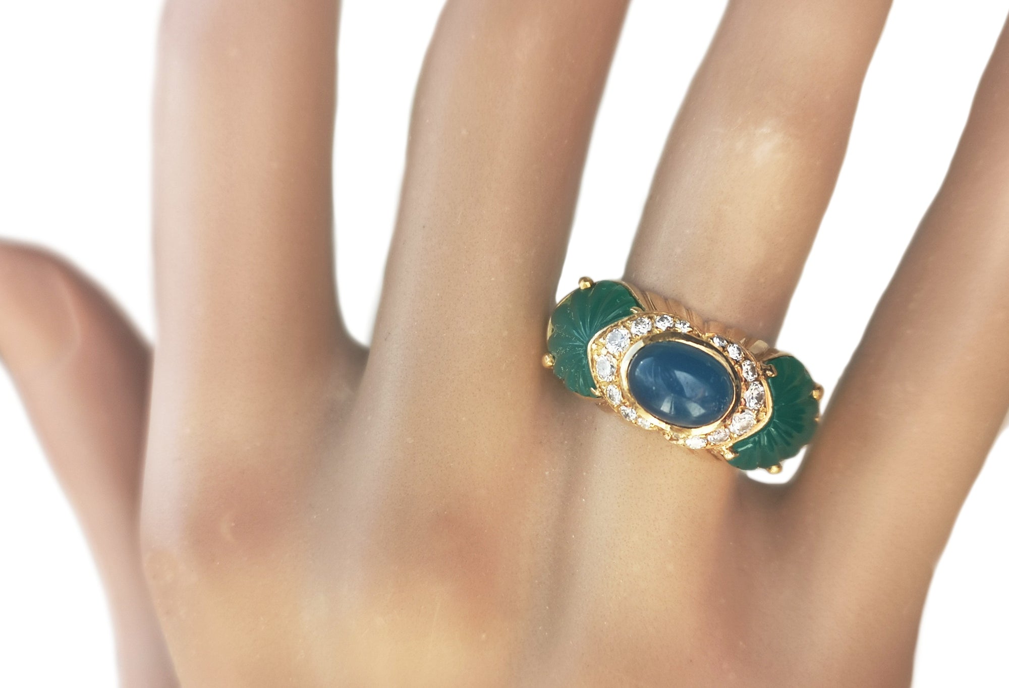 Vintage Cartier Carved Chalcedony, Chrysoprase & Diamond Ring