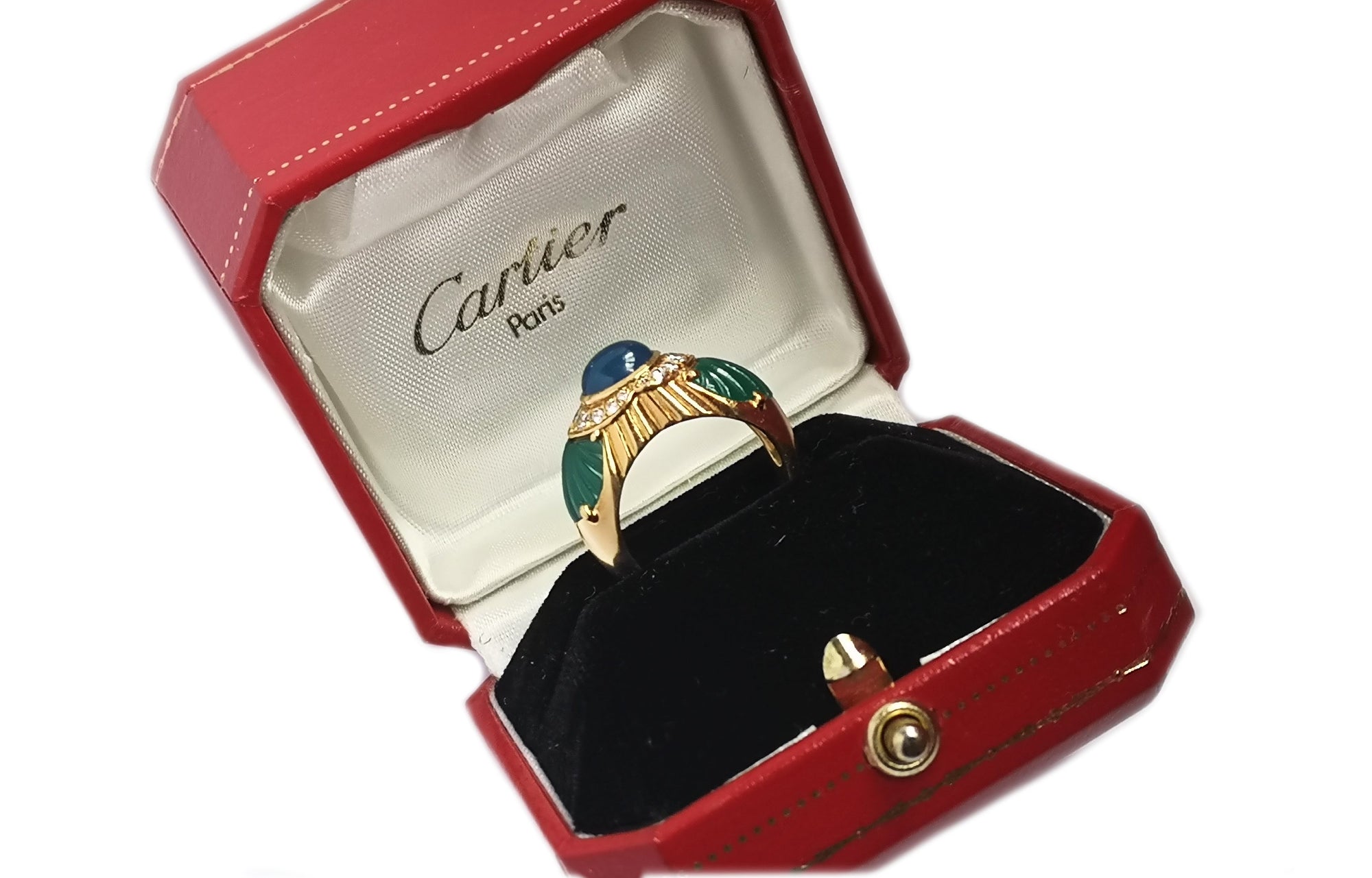 Vintage Cartier Carved Chalcedony, Chrysoprase & Diamond Ring