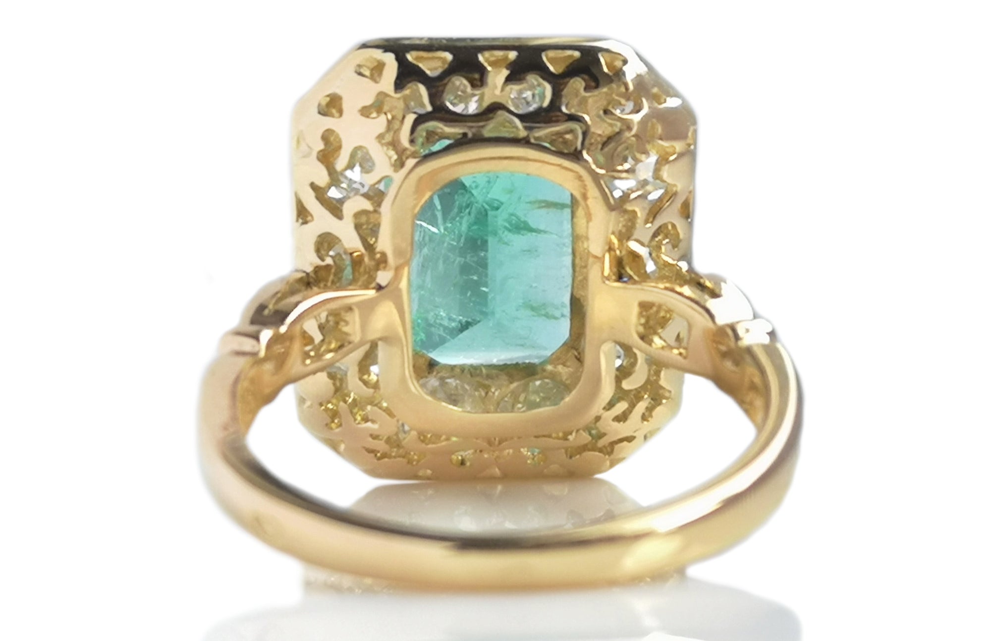 Antique French 2.68ct Colombian Emerald & 1.10ct Old Cut Diamond Cluster Ring
