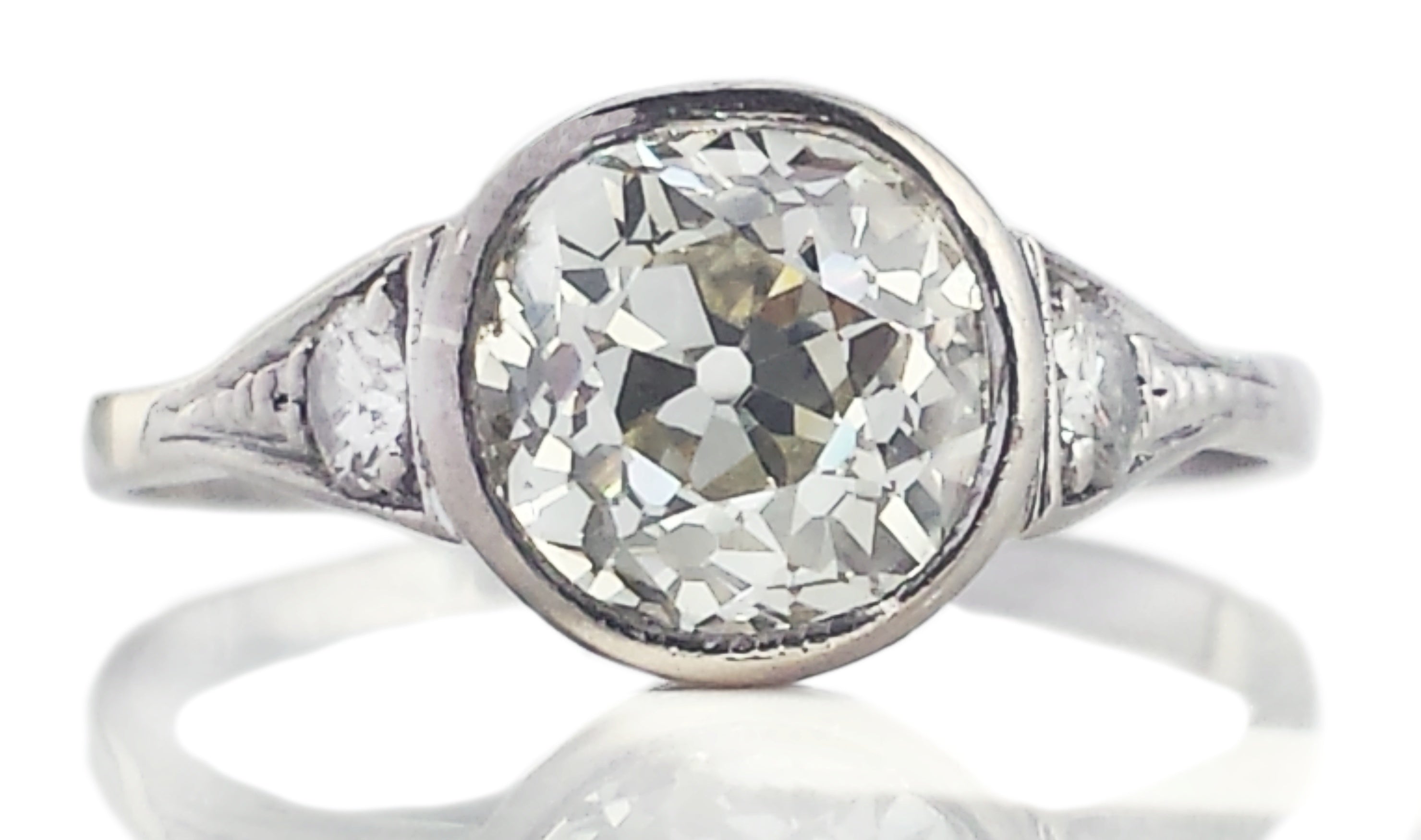 Art Deco 1.80ct Old Cut Bezel Set Diamond Engagement Ring