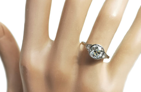 Art Deco 1.80ct Old Cut Bezel Set Diamond Engagement Ring on finger