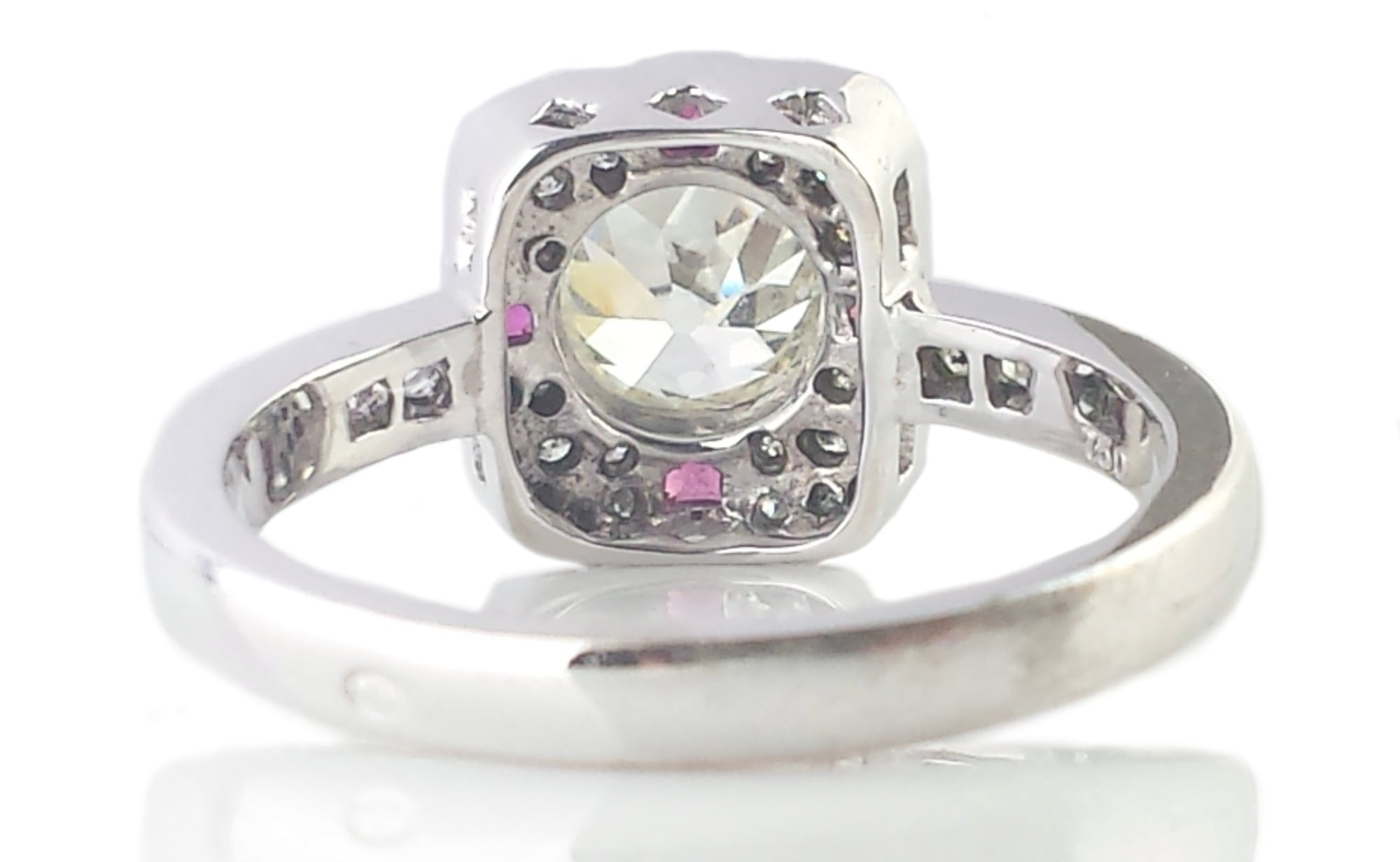 French Art Deco 0.90ct  J/VS Old Cut Diamond & Ruby Target Engagement Ring