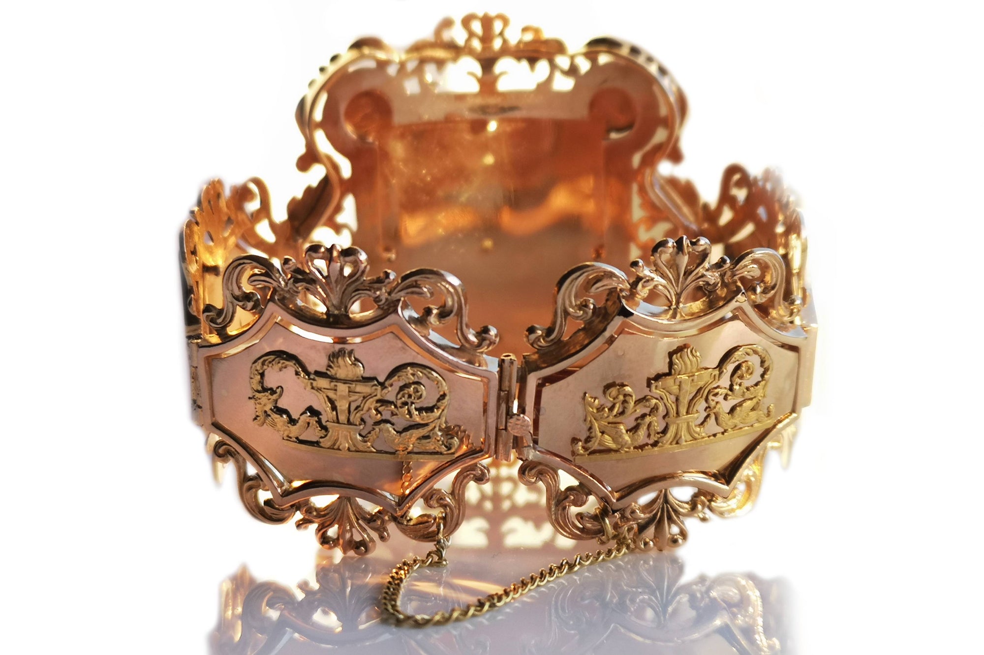 Historic Antique French Louis Philippe 1840 18k Yellow & Rose Gold Neo Classical Cuff Bracelet
