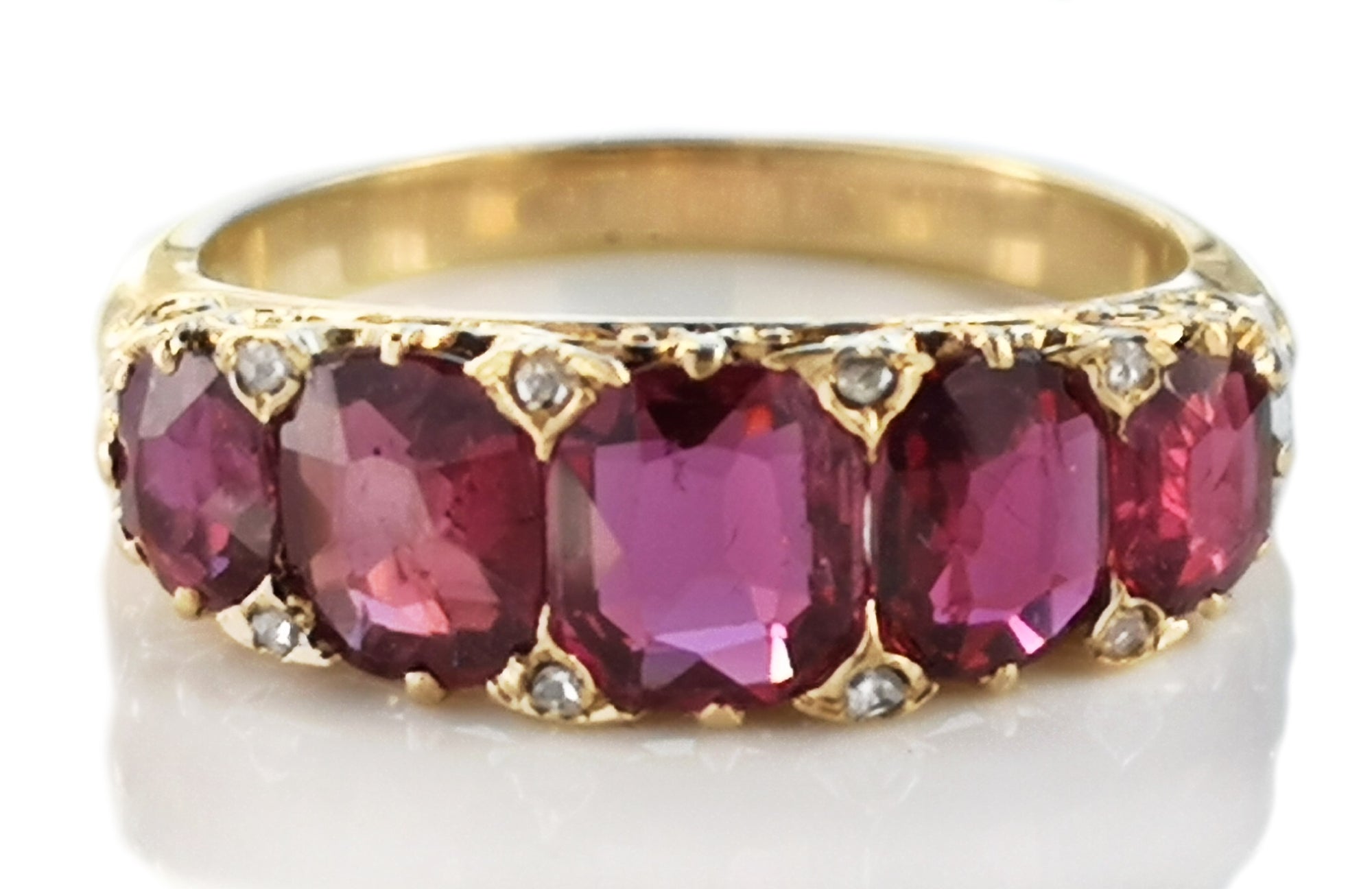 Antique Victorian 2ct Natural Unheated Ruby 5 Stone Ring