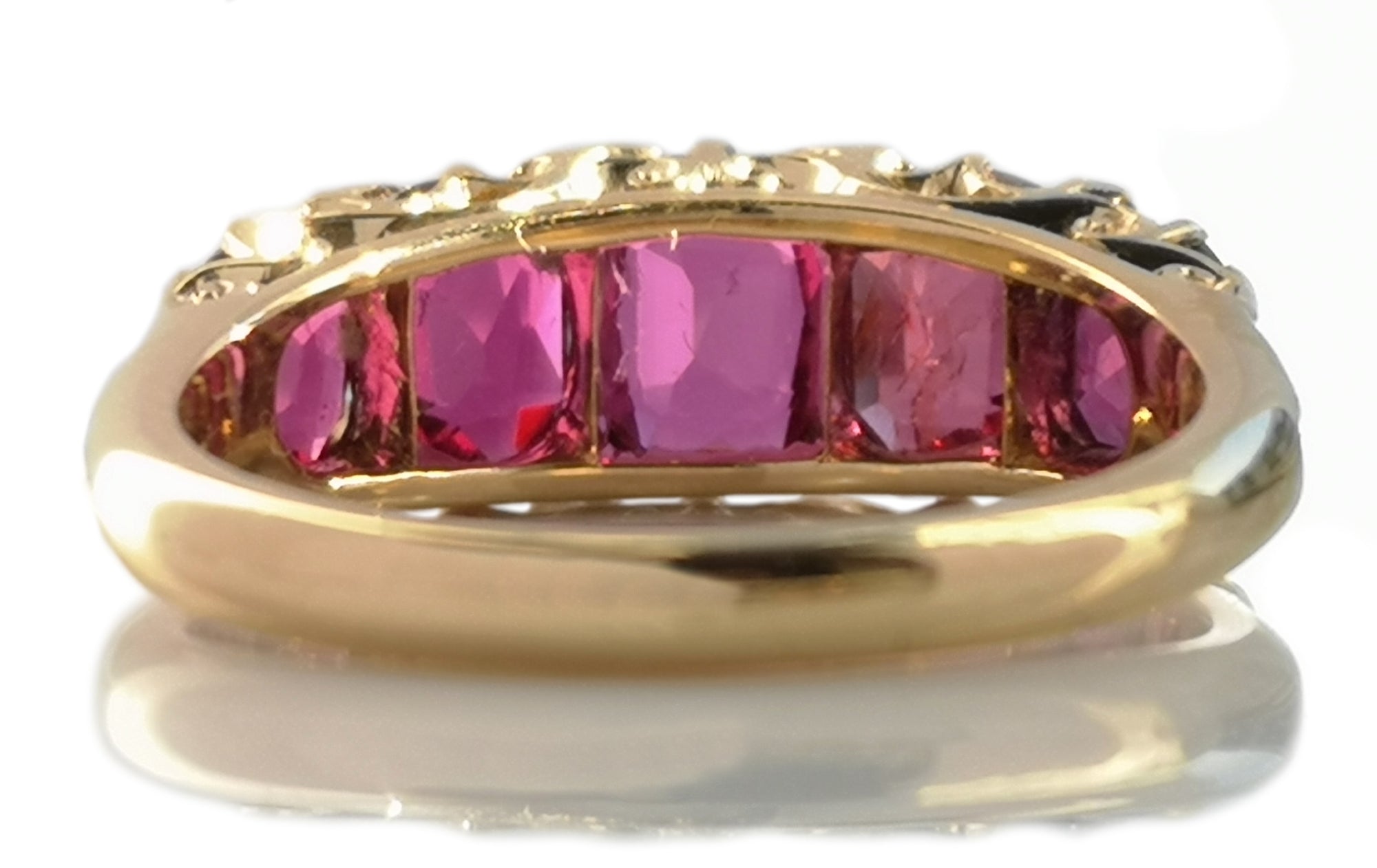 Antique Victorian 2ct Natural Unheated Ruby 5 Stone Ring