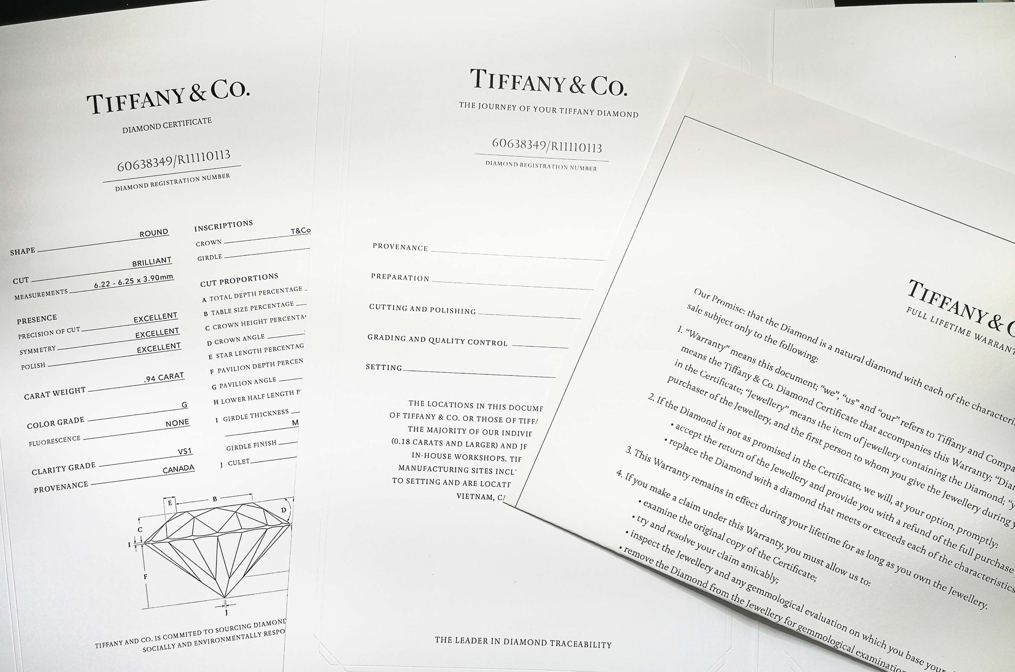 Tiffany & Co. 0.94ct G/VS1 Triple XXX Round Brilliant Diamond Engagement Ring