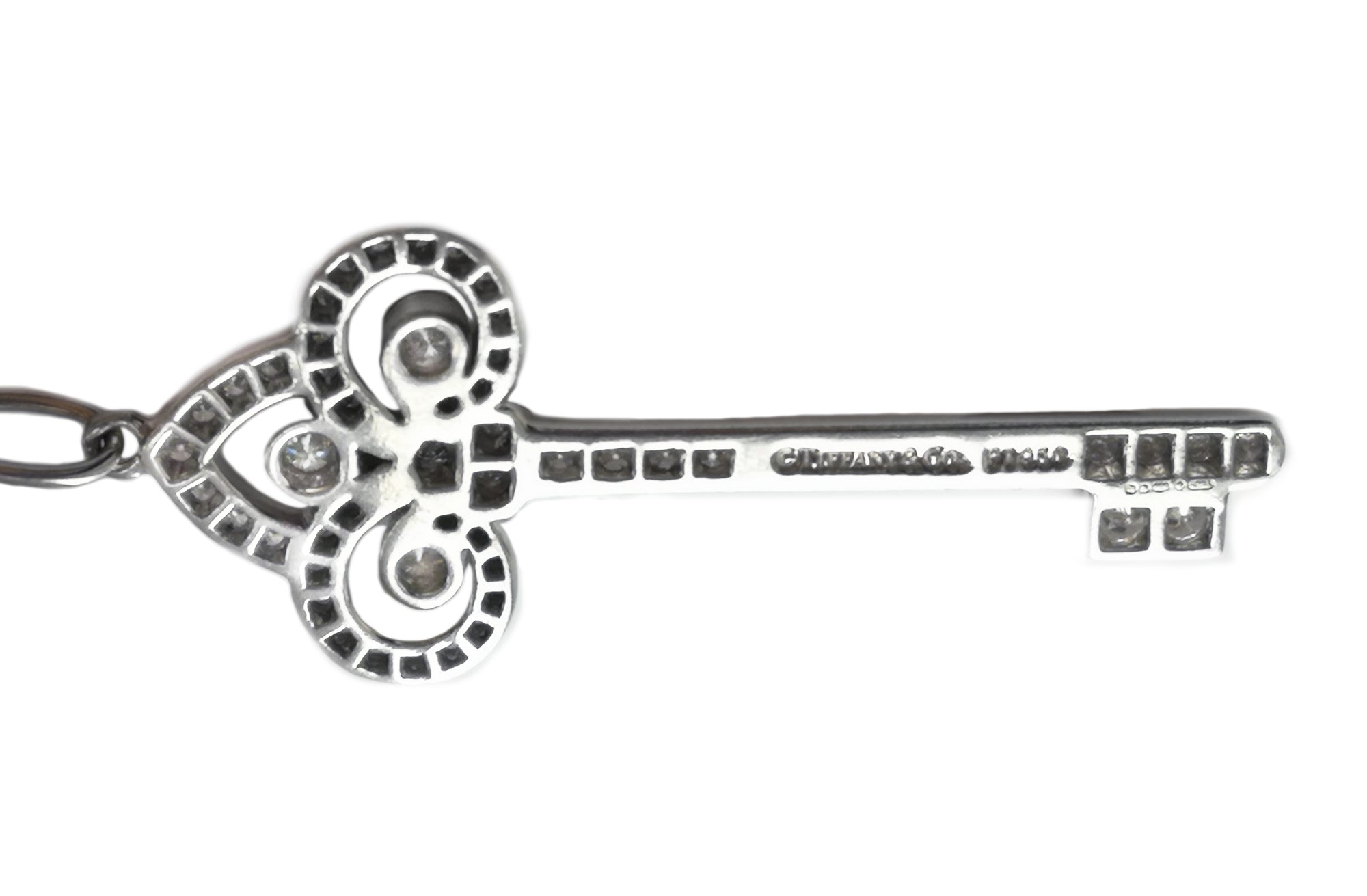 Tiffany & Co. Fleur de Lis Diamond Key Pendant,18 inch chain