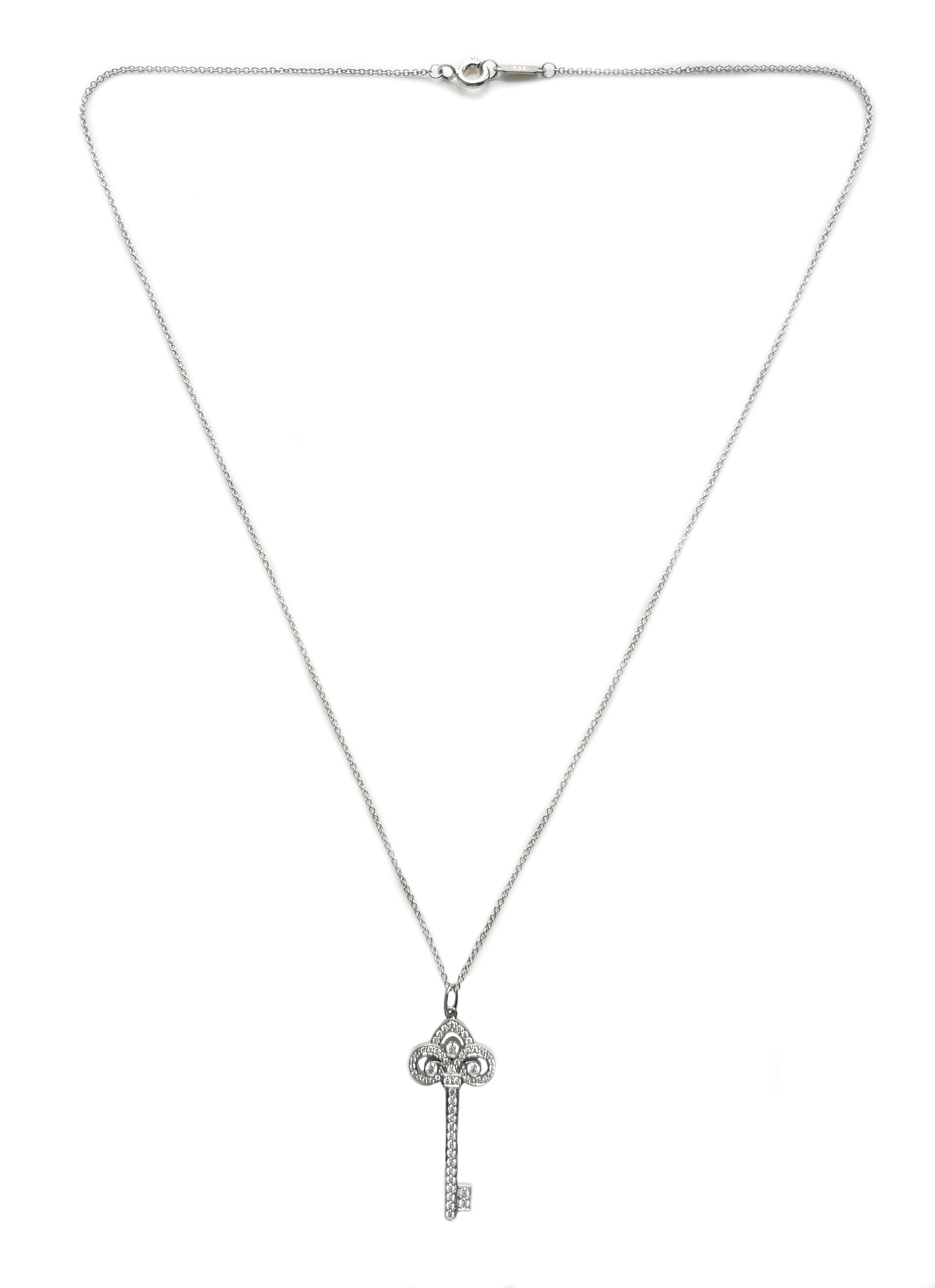 Tiffany & Co. Fleur de Lis Diamond Key Pendant,18 inch chain