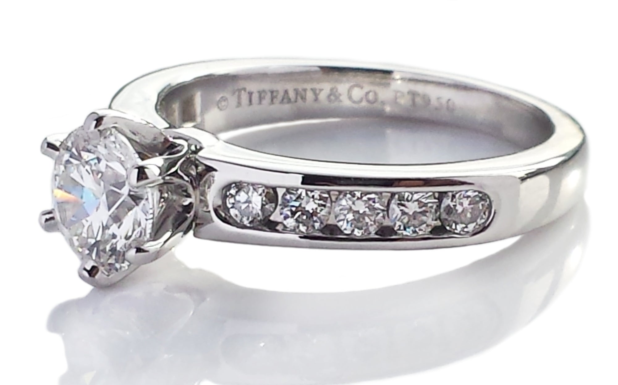 Tiffany & Co. 1.13tcw E/VS1 Round Brilliant Cut Diamond Engagement Ring with Side Stones
