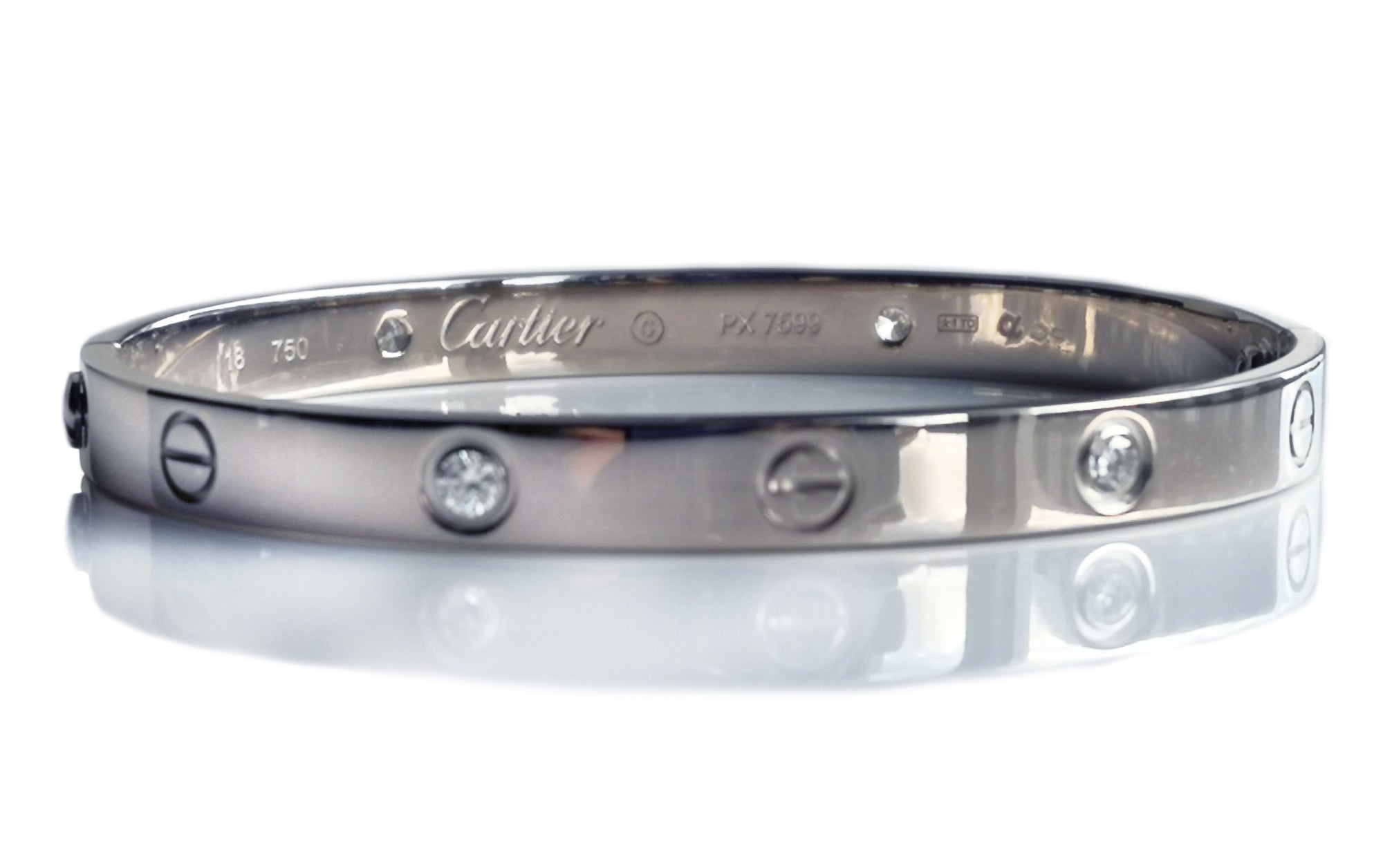 Cartier Love Bracelet, 4 Diamonds, in 18k White Gold, Size 18