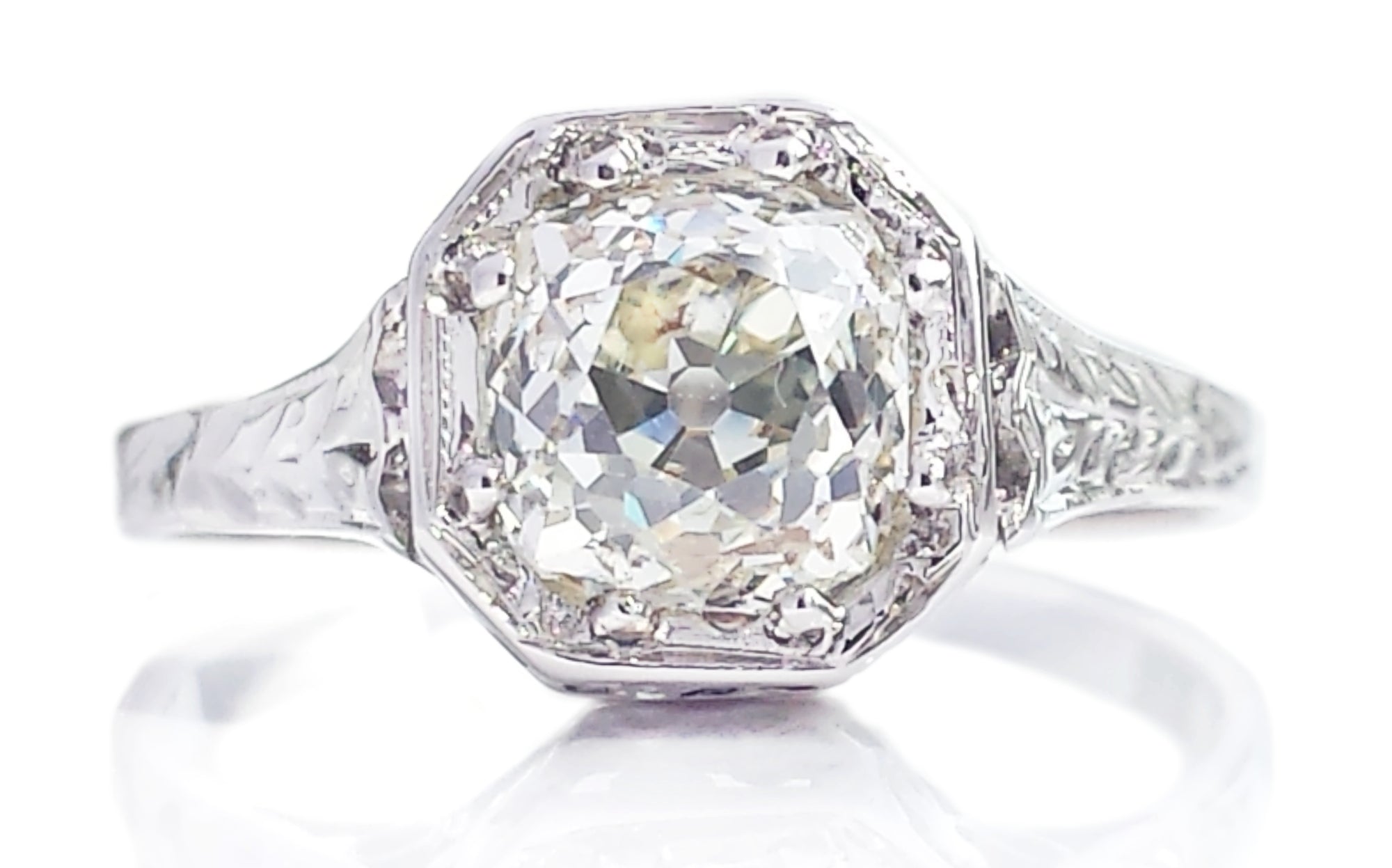 Art Deco 1.41ct L/SI2 Old Cushion Cut Diamond Engagement Ring