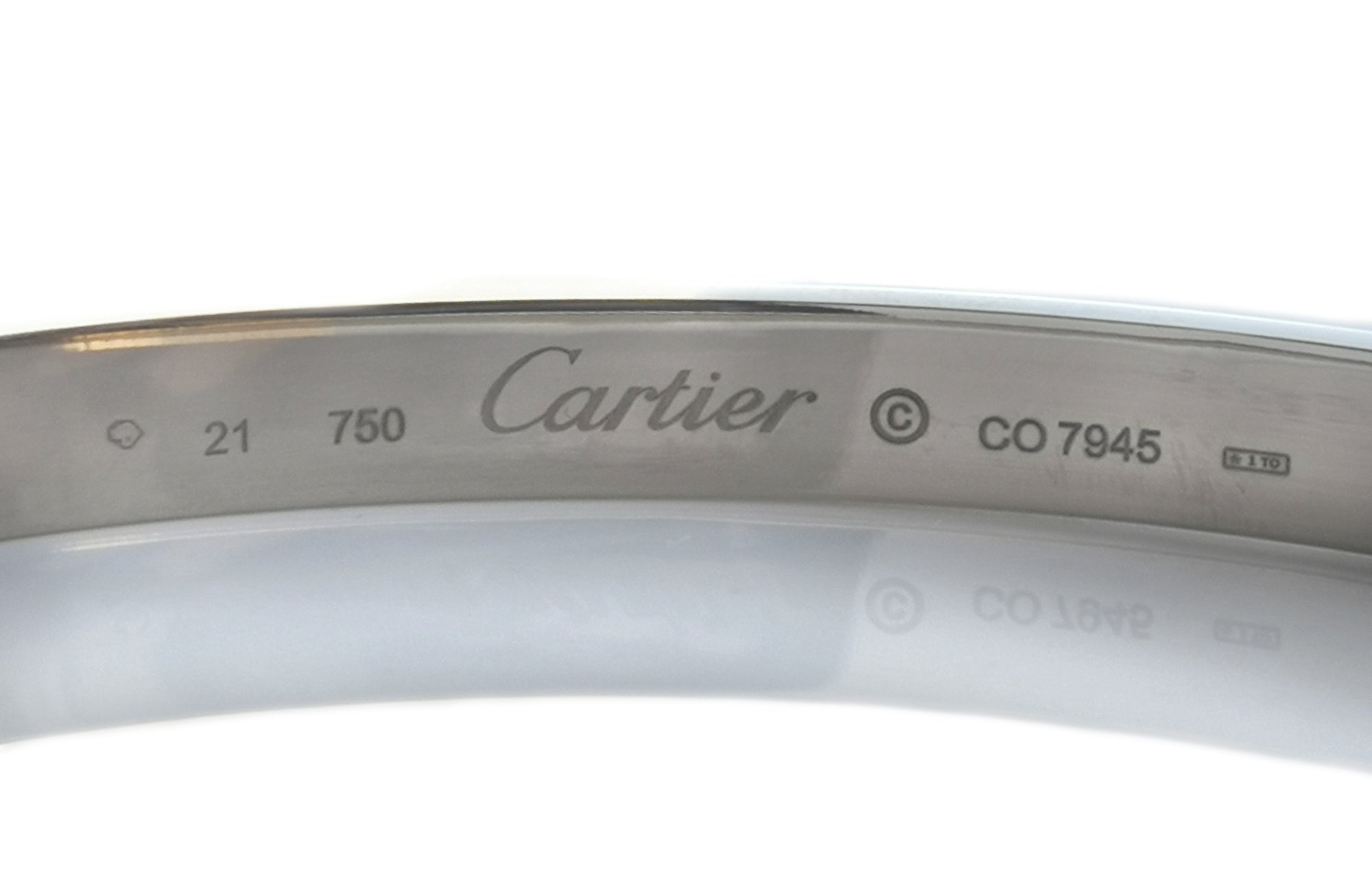 Cartier 18k White Gold Love Bracelet SZ 21 Box & Certificate