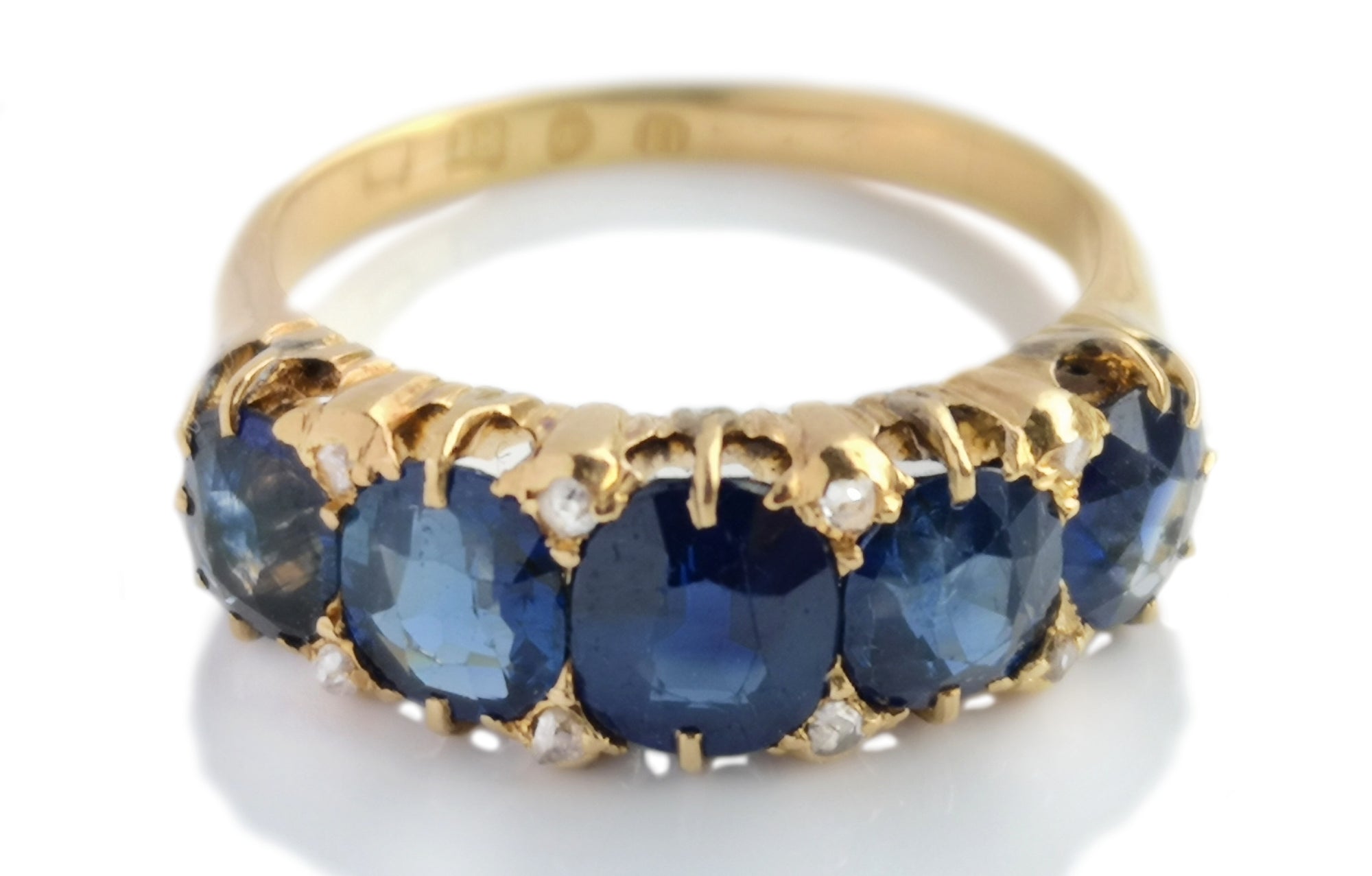 Antique Victorian 5-Stone 2.72ct Natural Sapphire & Rose Cut Diamond 18k Gold Engagement Ring