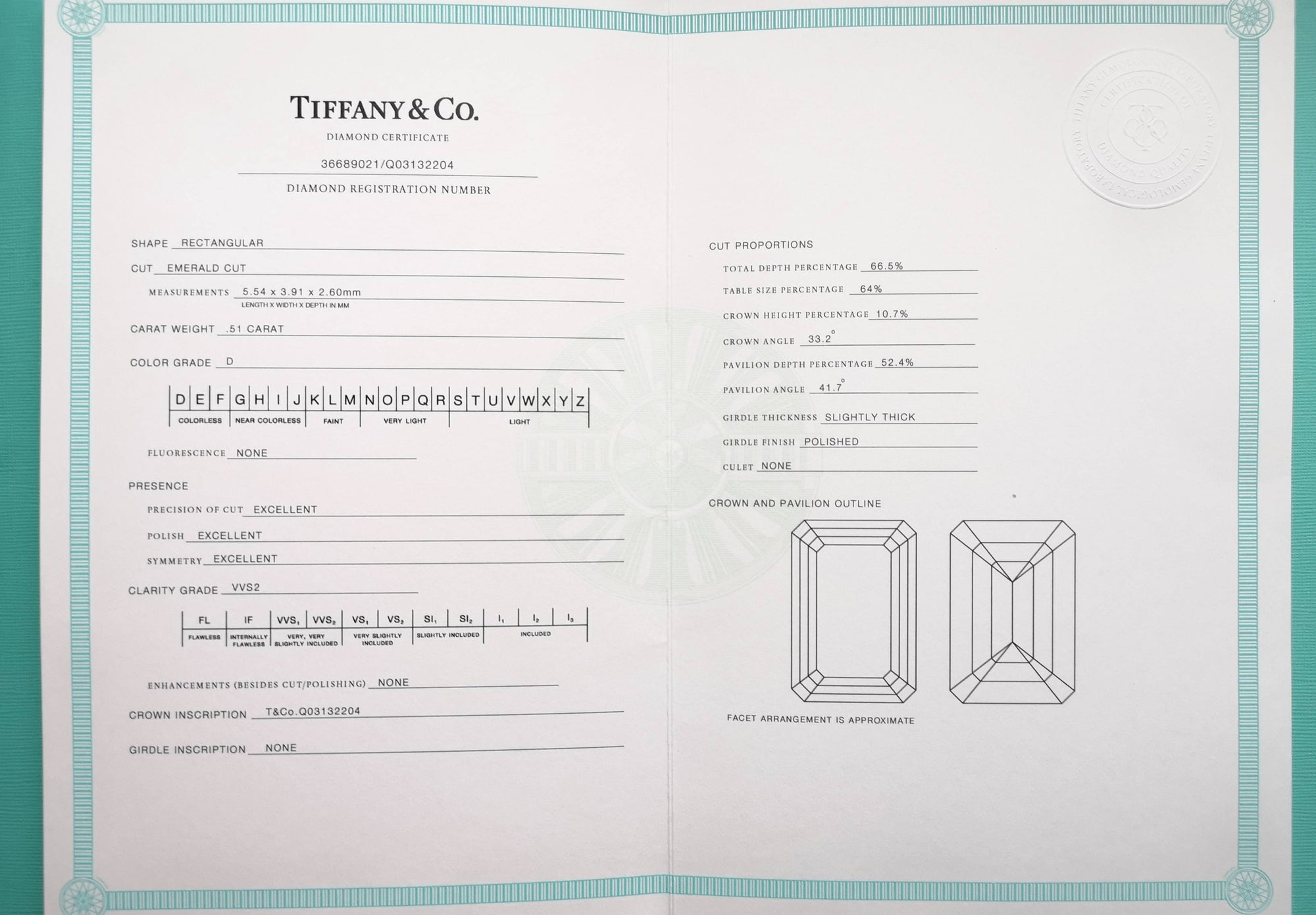 Tiffany & Co. 0.77tcw D/VVS2 Triple XXX Emerald Cut Diamond Soleste Engagement Ring