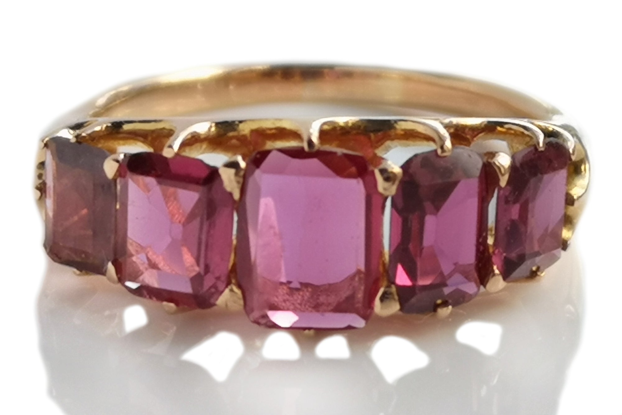 Handmade Victorian Style 5 Stone 2.86ct Natural Unheated Ruby 18k Rose Gold Ring