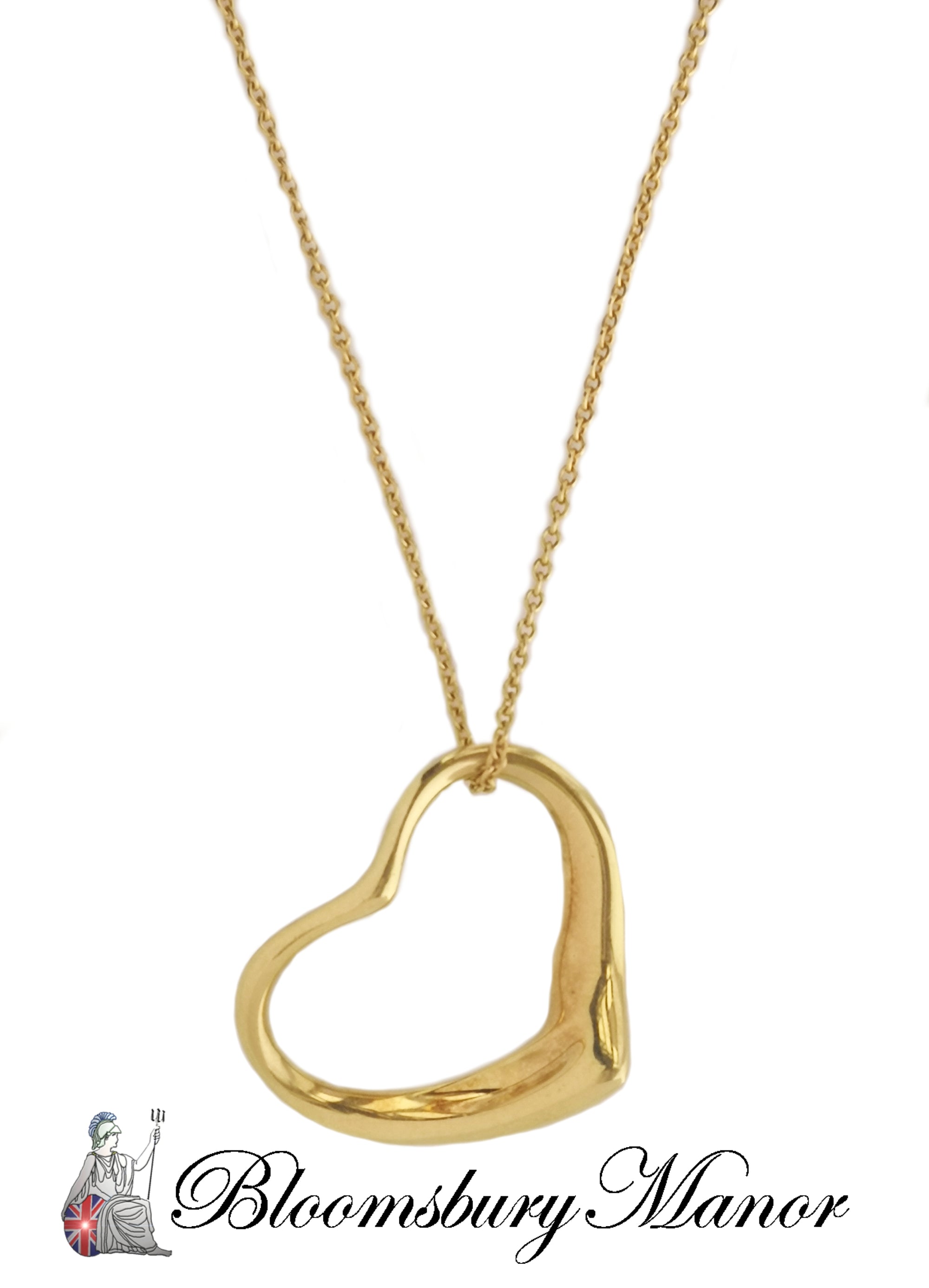 Tiffany & Co 21mm Large Elsa Peretti Open Heart Yellow Gold  Pendant Necklace 16"