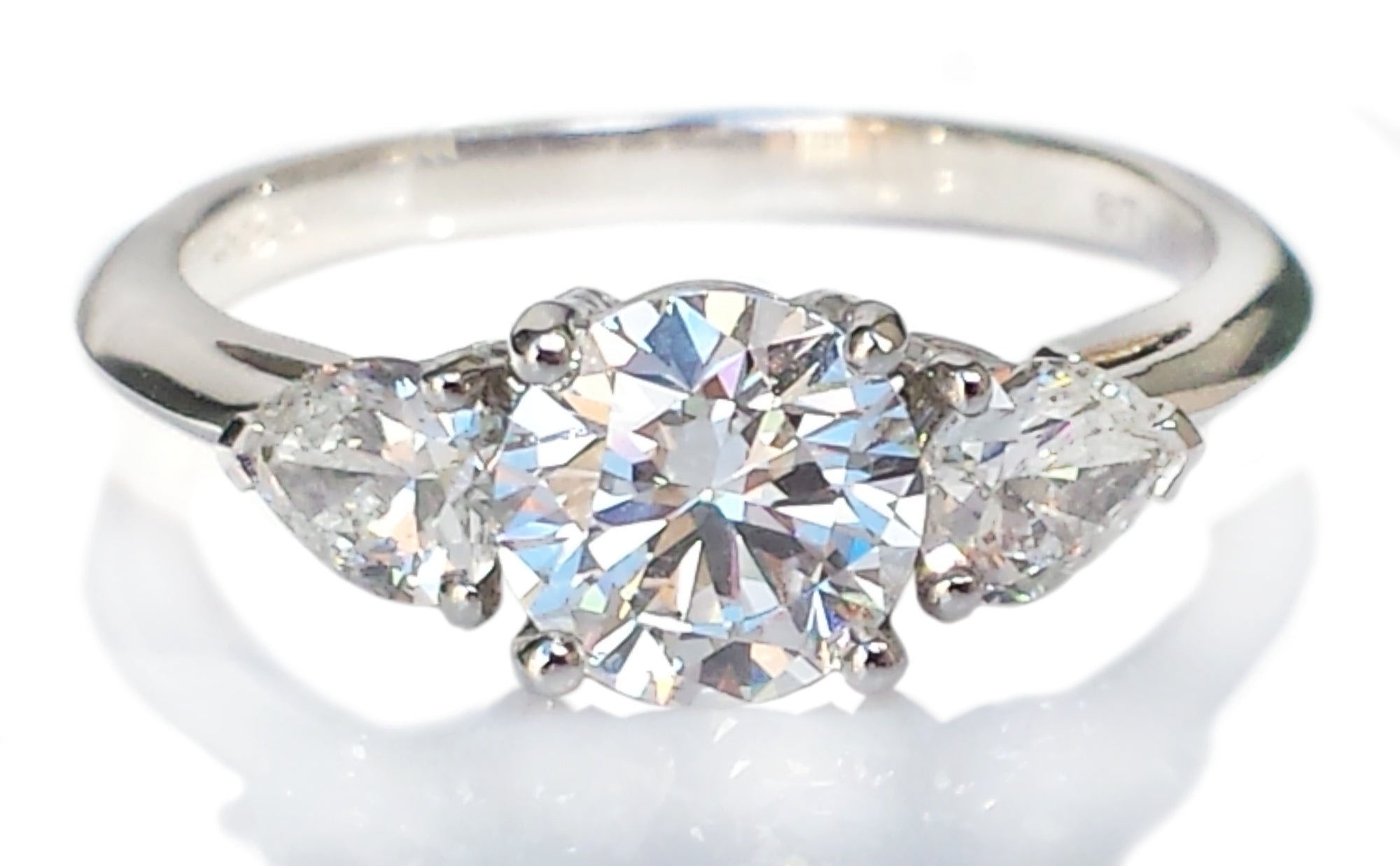 Tiffany & Co 1.39tcw G/VS1 3 Stone Round Brilliant & Pear Diamond Engagement Ring