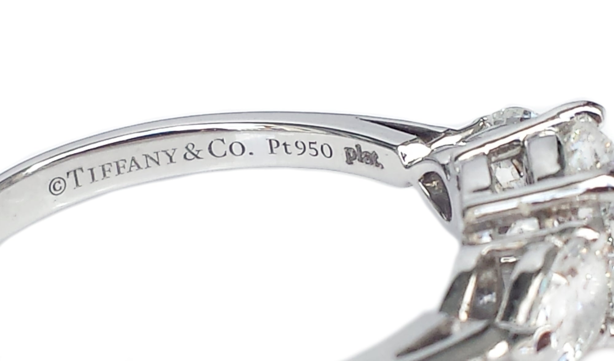 Tiffany & Co 1.39tcw G/VS1 3 Stone Round Brilliant & Pear Diamond Engagement Ring