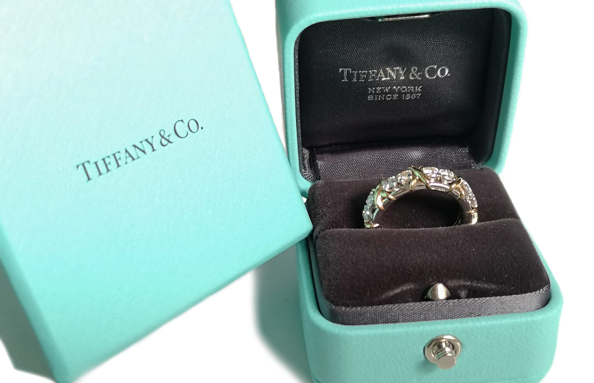 Tiffany & Co 16 Stone Schlumberger 1.14ct Diamond X 18k Gold & Platinum Ring SZ K