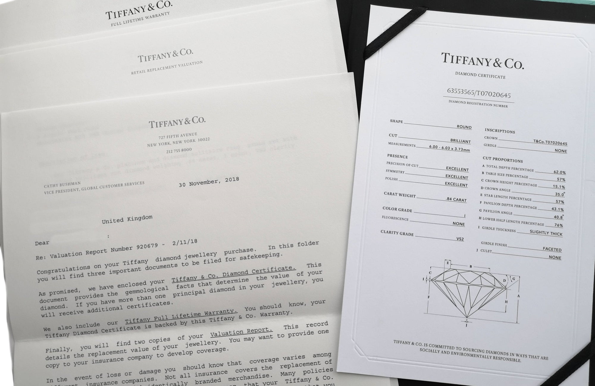 Tiffany & Co. 0.84ct I/VS2 Triple XXX Round Brilliant Diamond Engagement Ring