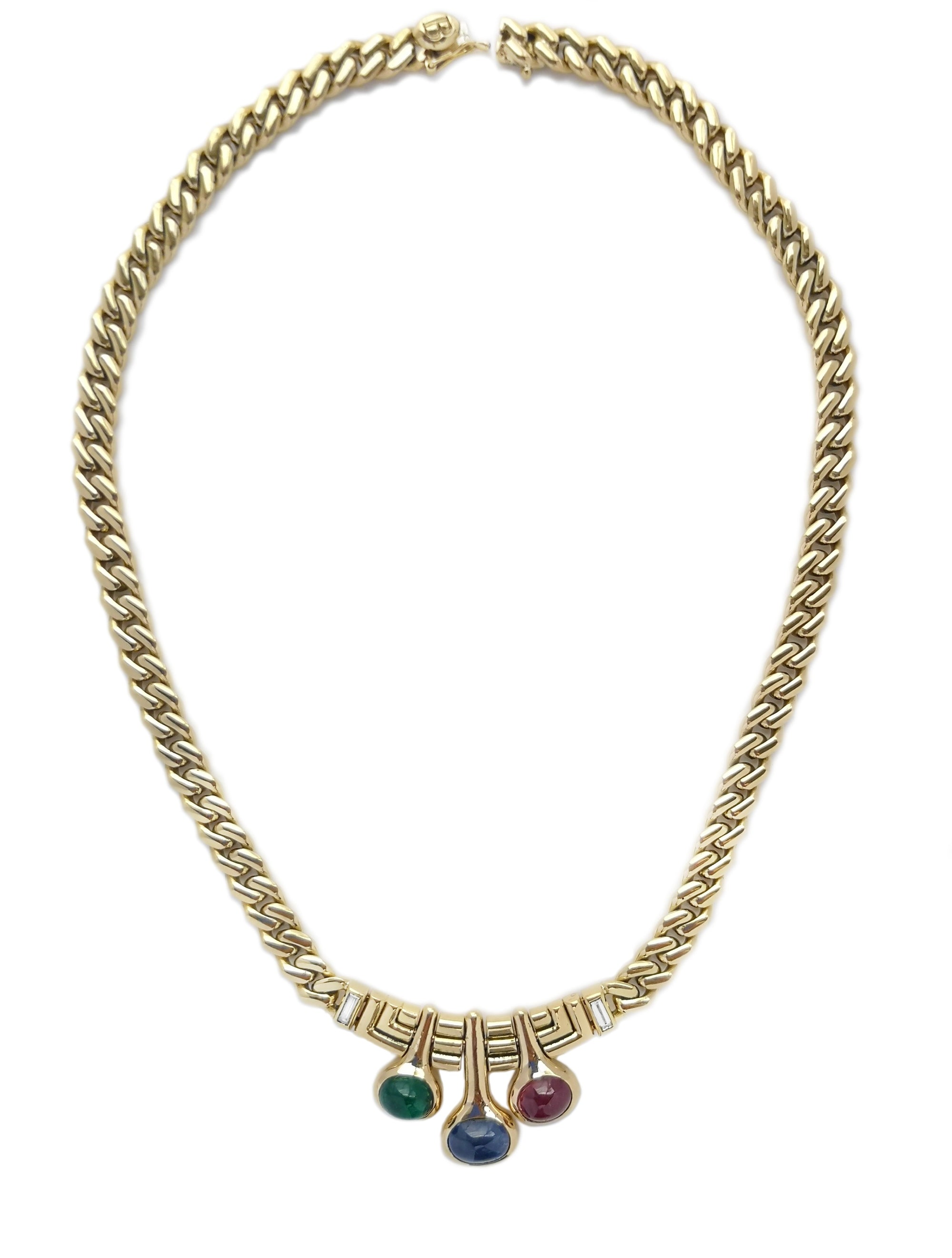 Bvlgari Bulgari Vintage 1980s Diamond & Gem Set Curb Link Necklace