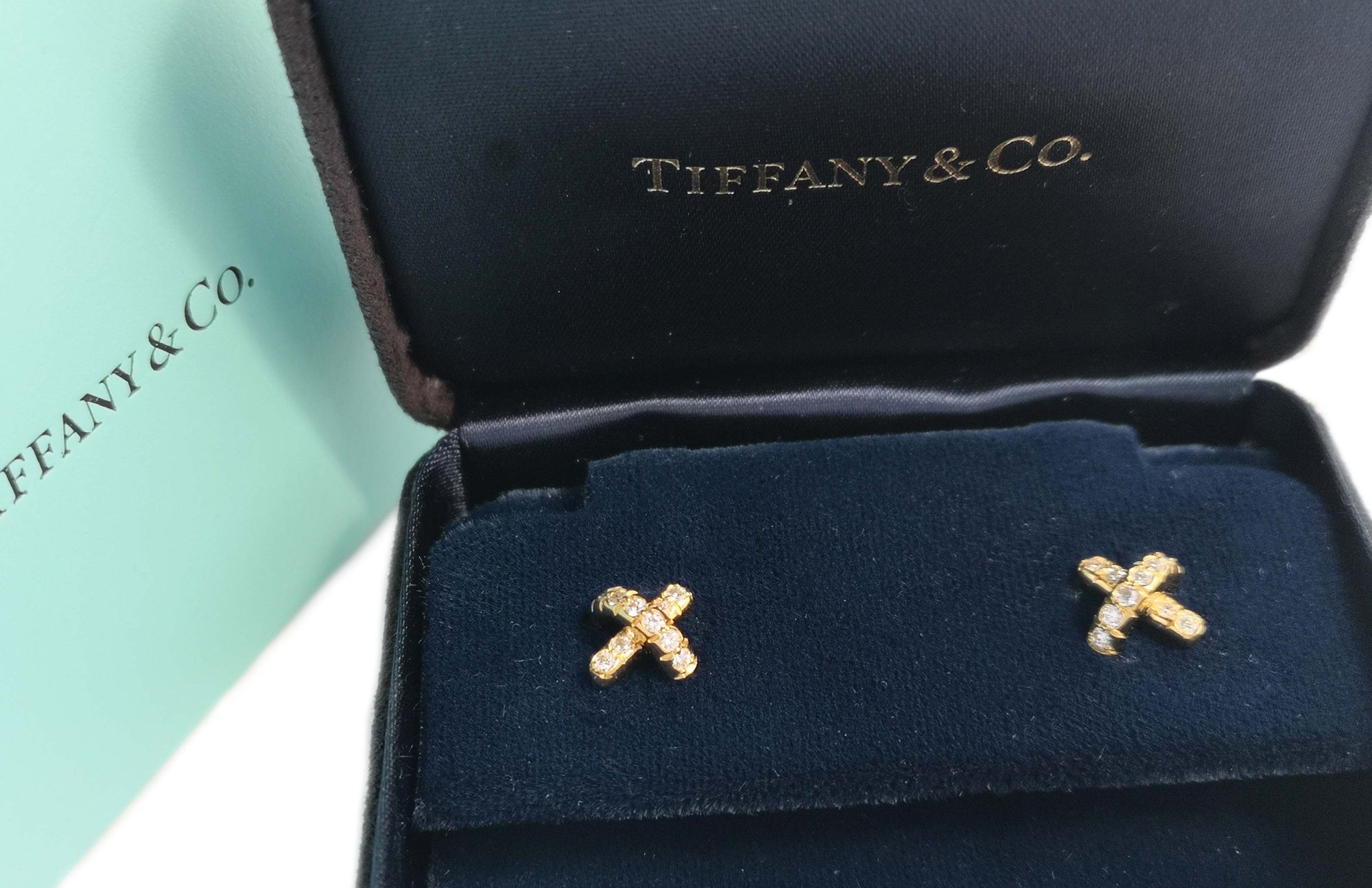 Tiffany & Co Diamond Stitch X Stud Earrings Original Box