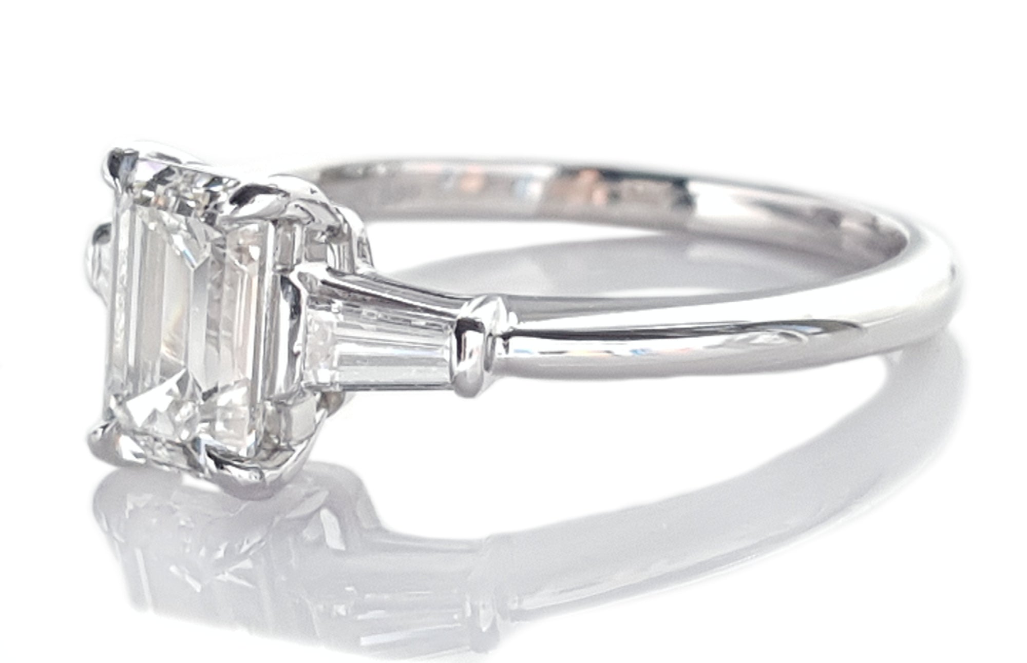 Tiffany & Co H/VS1 1.26tcw 3 Stone Emerald Cut & Tapered Baguette Diamond Engagement Ring