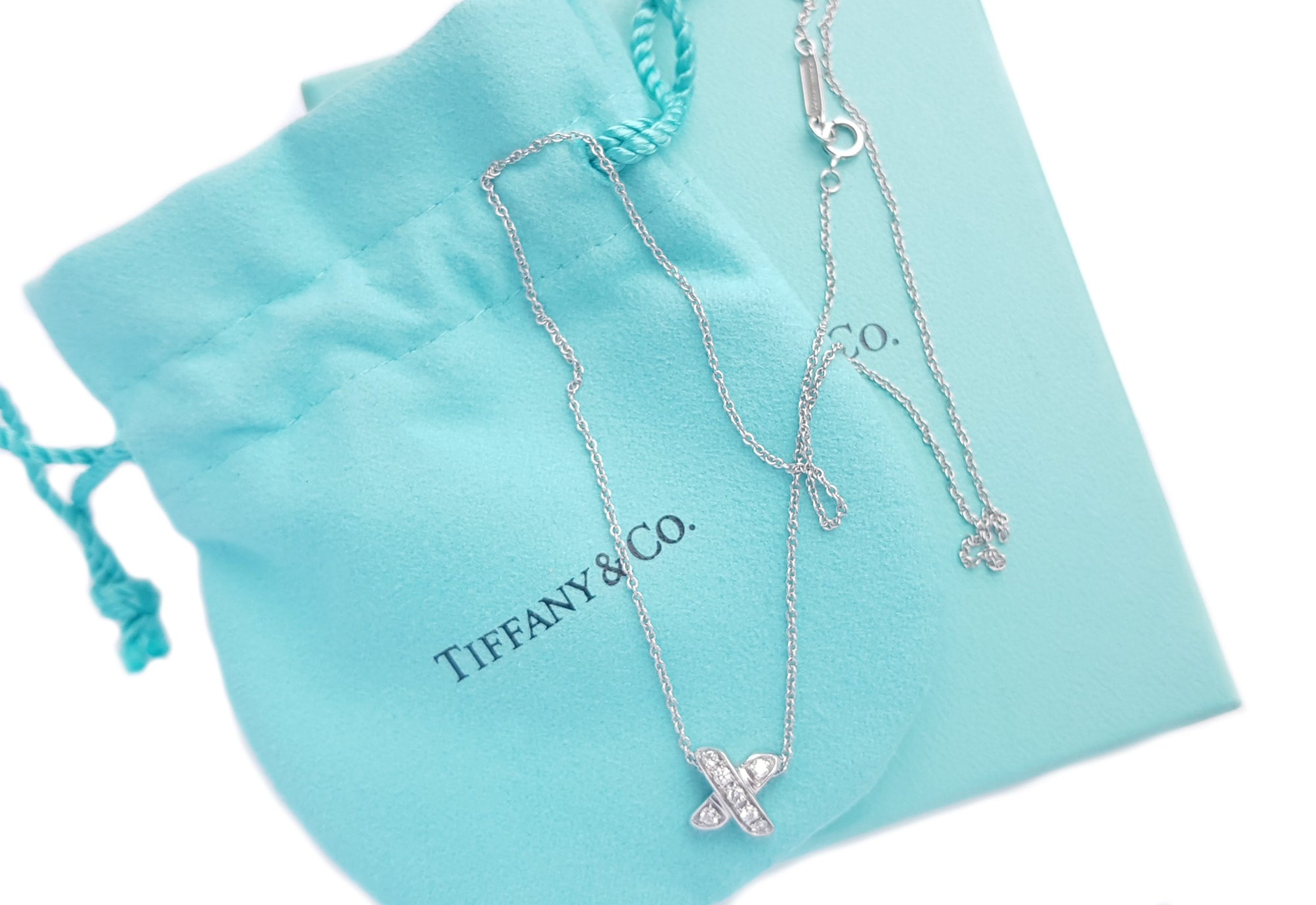 Tiffany & Co 750 (Gold) Signature X Diamond Necklace 16"
