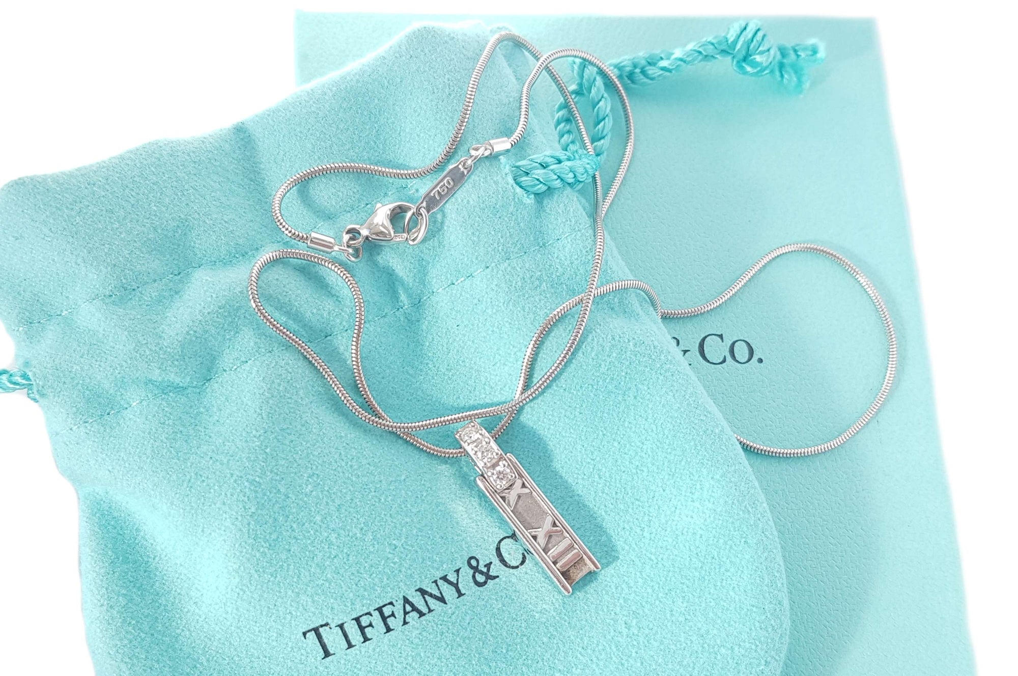 Tiffany & Co .10ct Diamond Atlas Pendant 750 (Gold) Snake Chain 16"