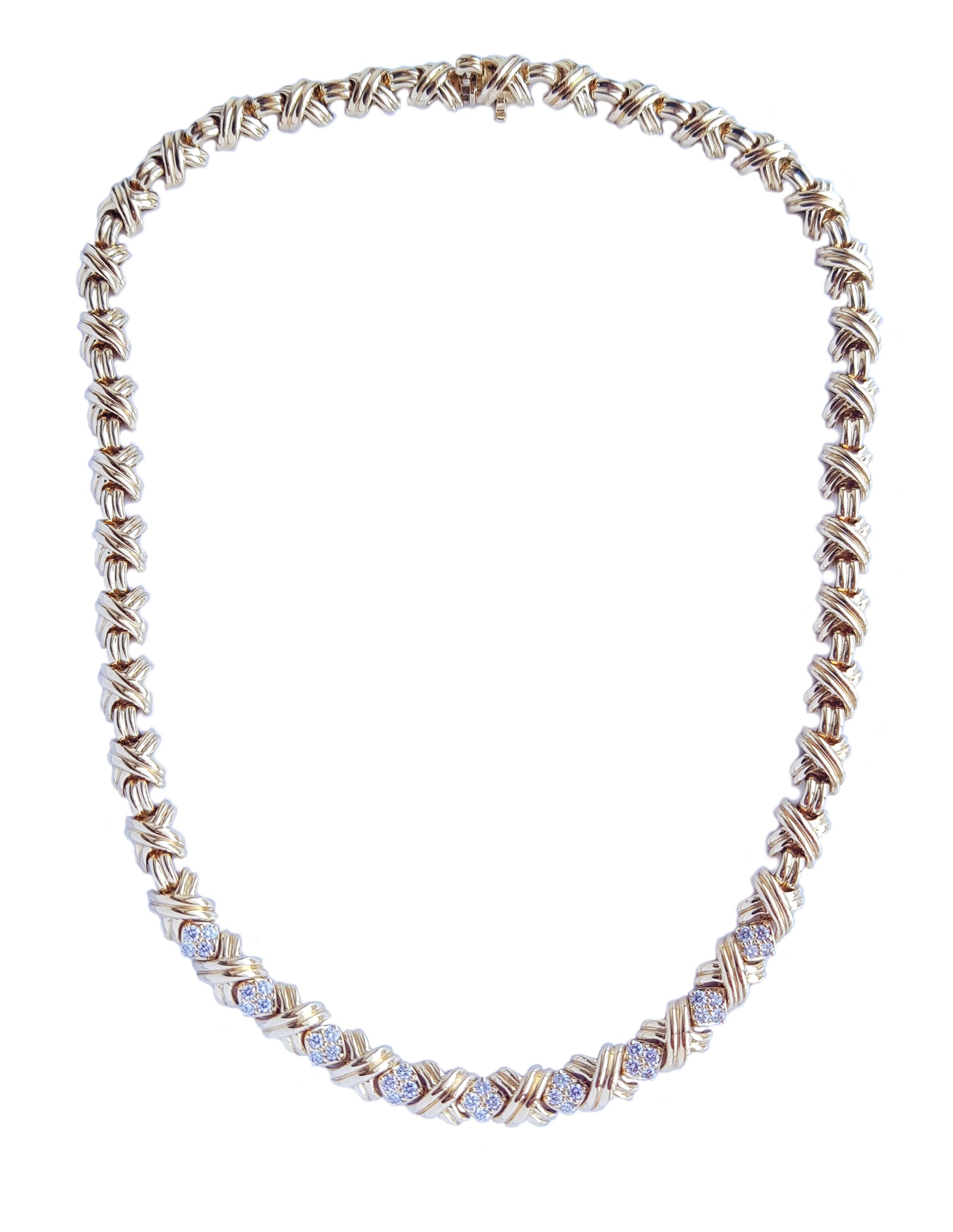 Tiffany & Co Signature X Diamond 18k Gold Necklace 16.5"