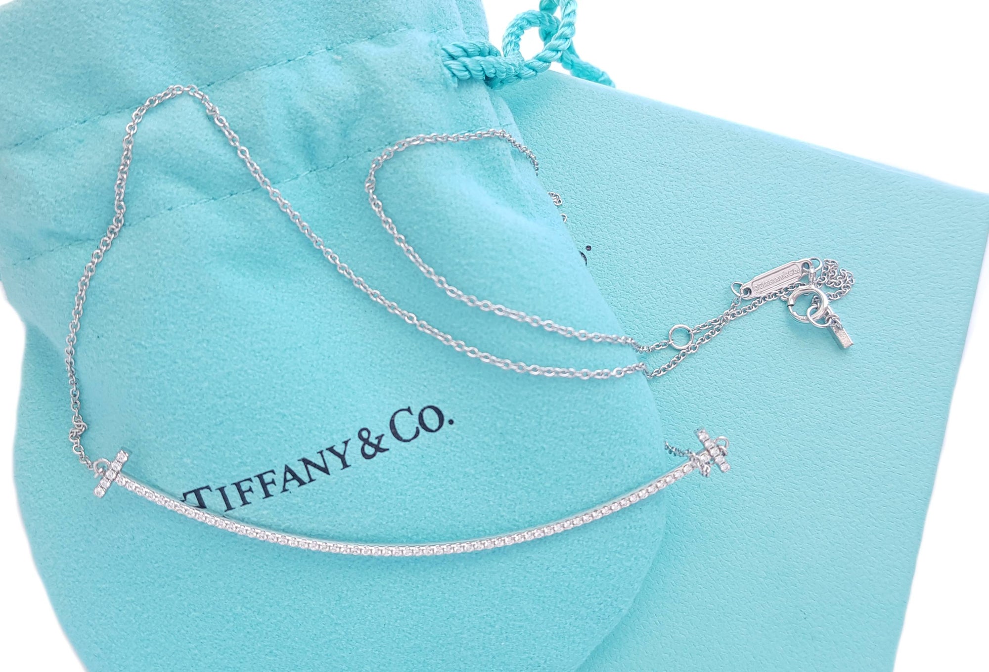 Tiffany & Co. 750 Large Smile T Diamond Necklace, 18"
