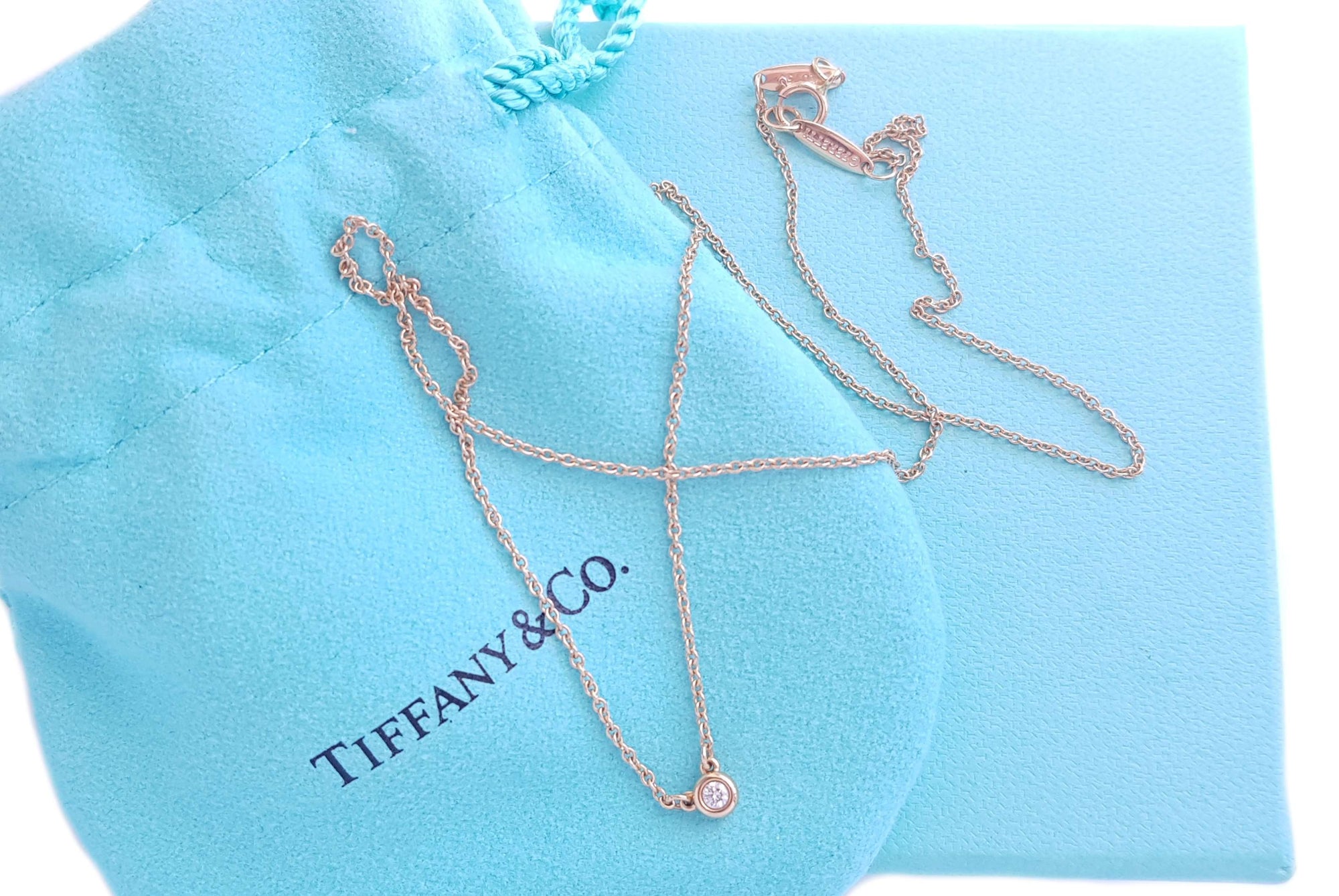 Tiffany & Co .07ct 750 (Rose Gold) Elsa Peretti Diamonds By The Yard Necklace 16"