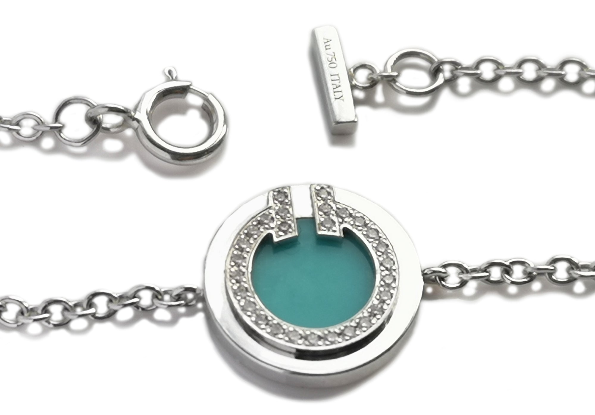 Tiffany & Co. T Circle 18k White Gold Bracelet With Turquoise & Diamonds Medium