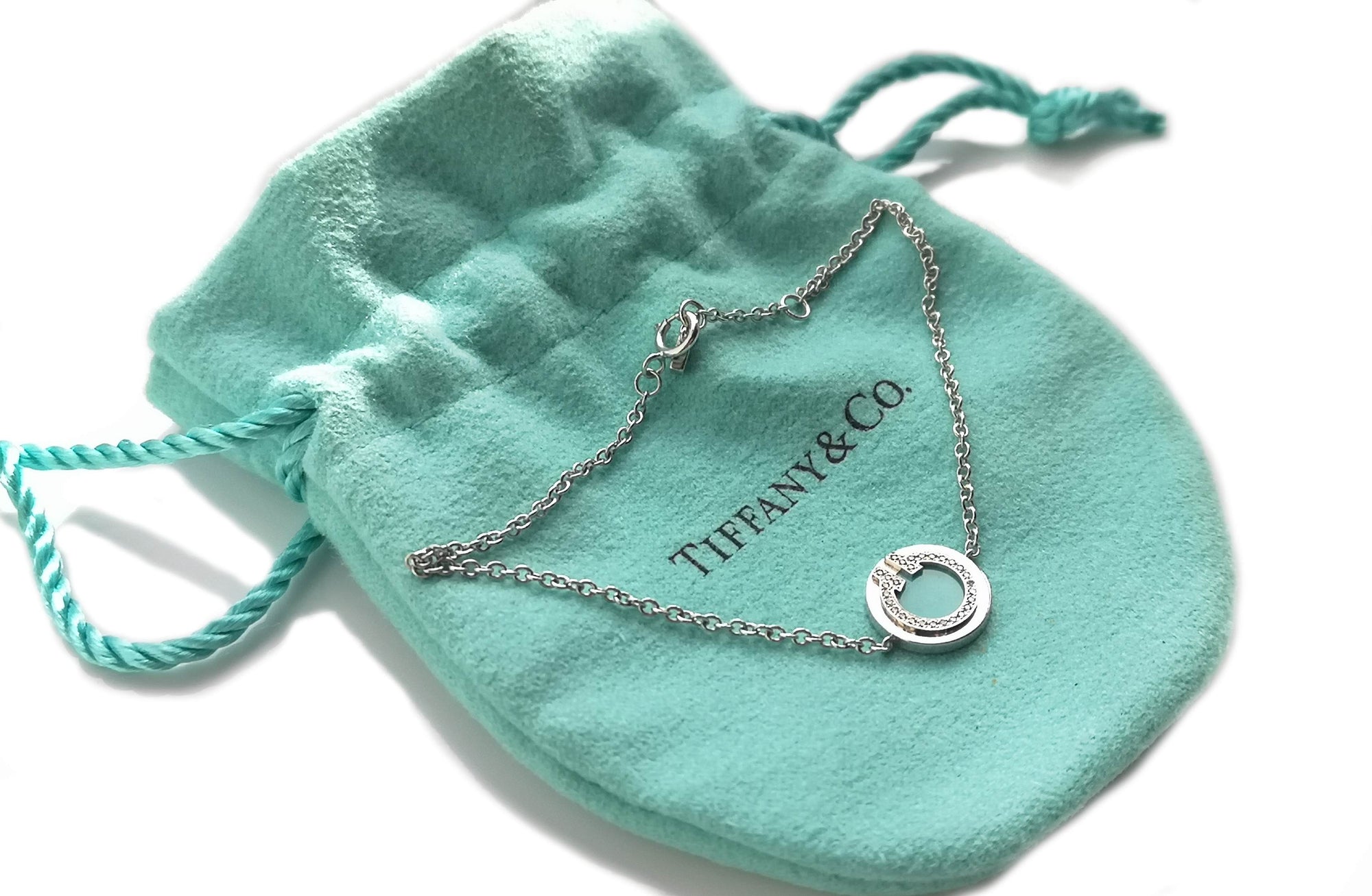 Tiffany & Co. T Circle 18k White Gold Bracelet With Turquoise & Diamonds Medium