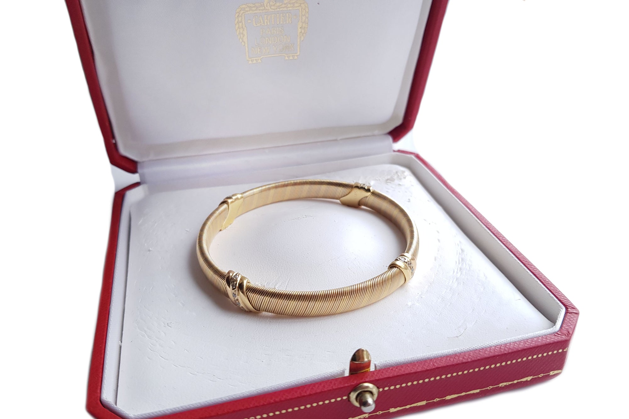 Vintage Cartier 1980s Trinity Diamond 3-Colour Gold Wire Bracelet