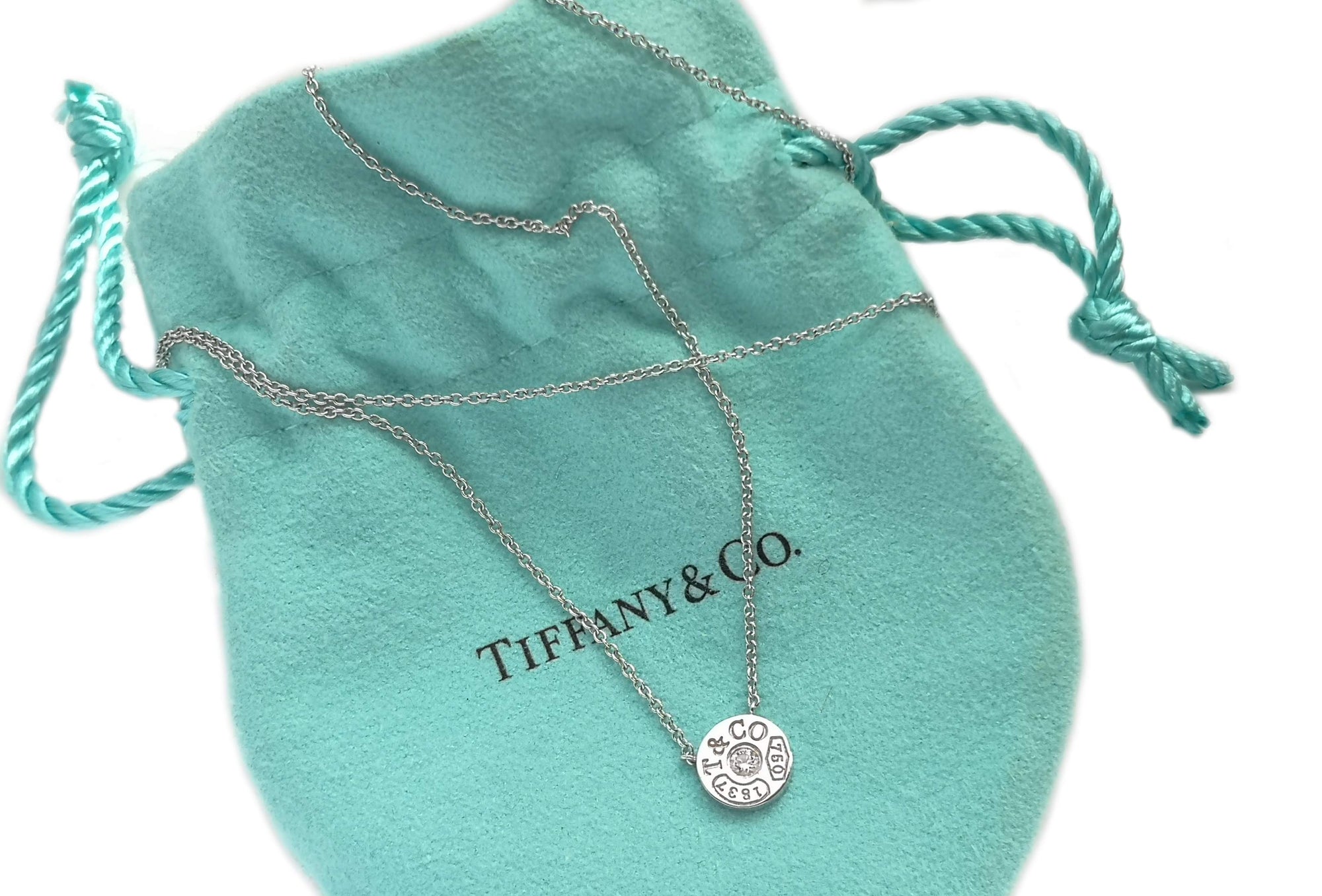 Tiffany & Co. 1837 Circle Pendant with Diamond in 18k White Gold