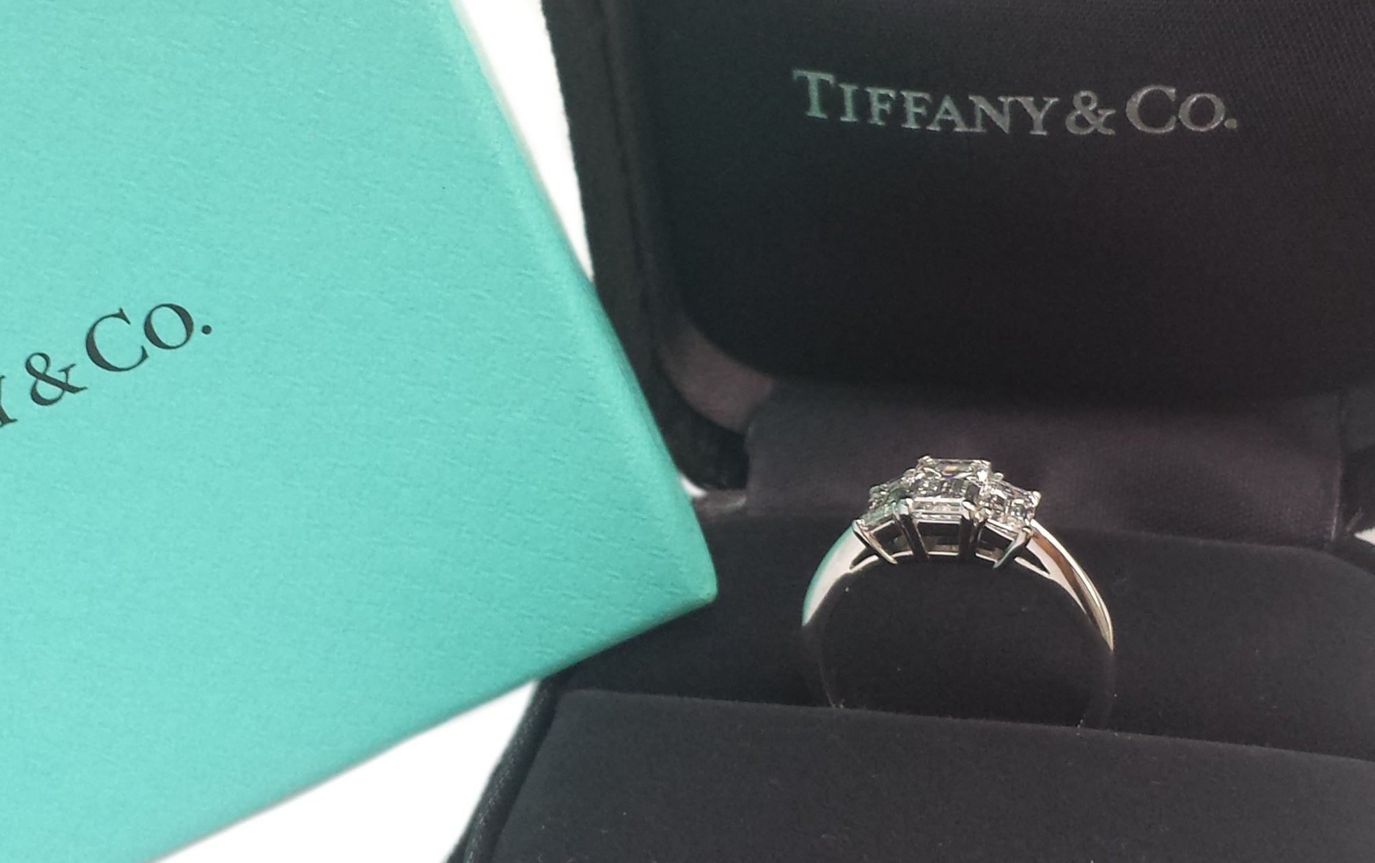Tiffany & Co. 1.39tcw E/F/VVS2 3-Stone Emerald Cut Diamond Engagement Ring