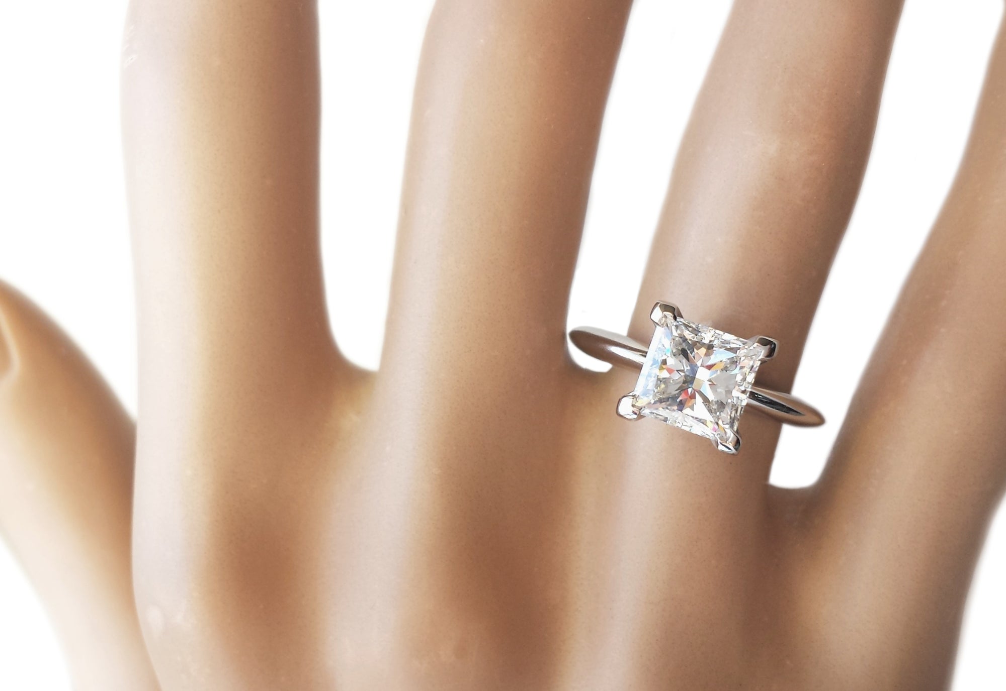 Tiffany & Co. 2.05ct G/VS1 Princess Cut Diamond Engagement Ring on finger