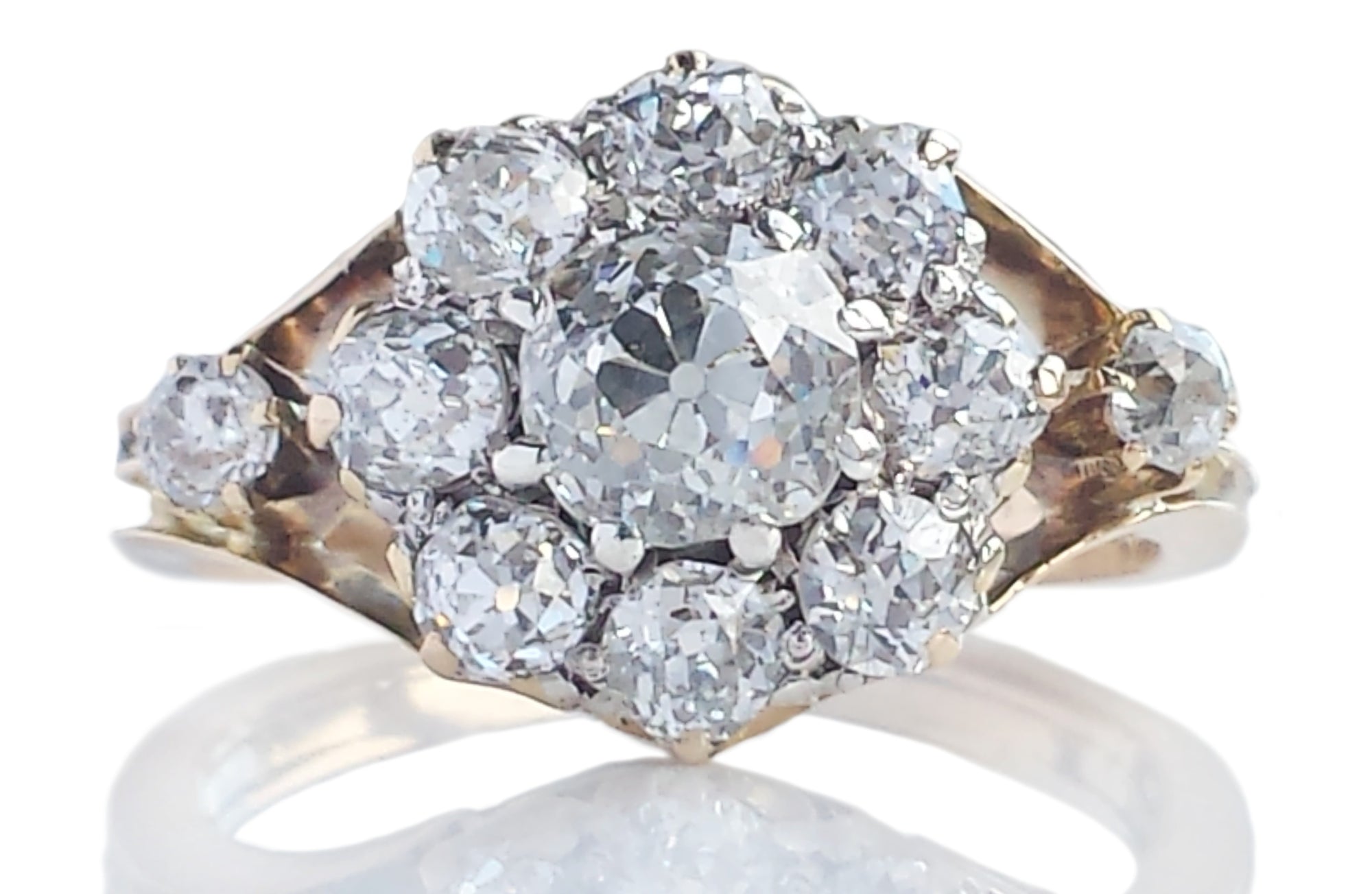 Victorian 2.39tcw G/VS/SI1 Cluster Old Mine Brilliant Diamond Engagement Ring