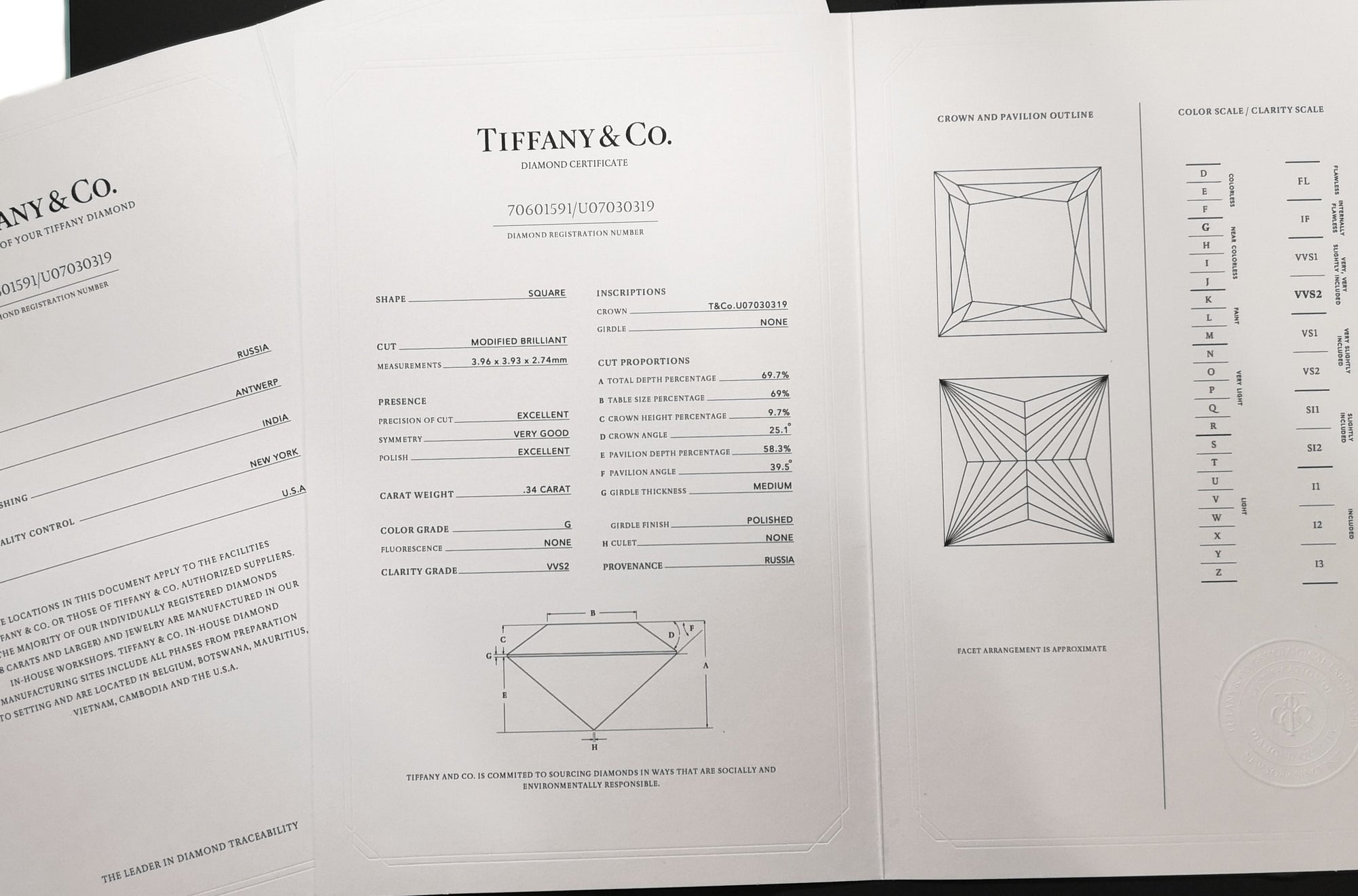 Tiffany & Co. 0.50tcw G/VVS2 Novo Princess Cut Diamond Engagement Ring
